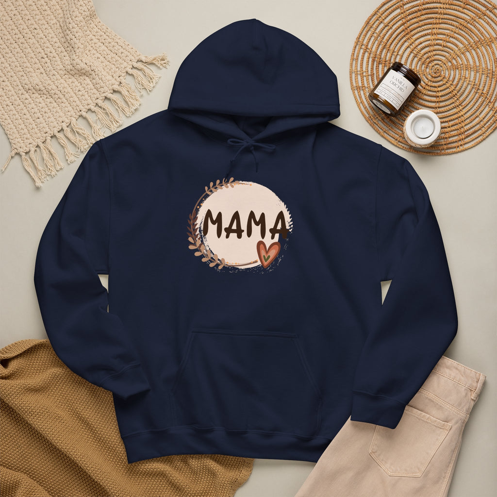 Mama Heart Hoodie — Soft Neutral Mom Sweatshirt, 'MAMA' Script with Heart & Wreath (Mother’s Day Gift)