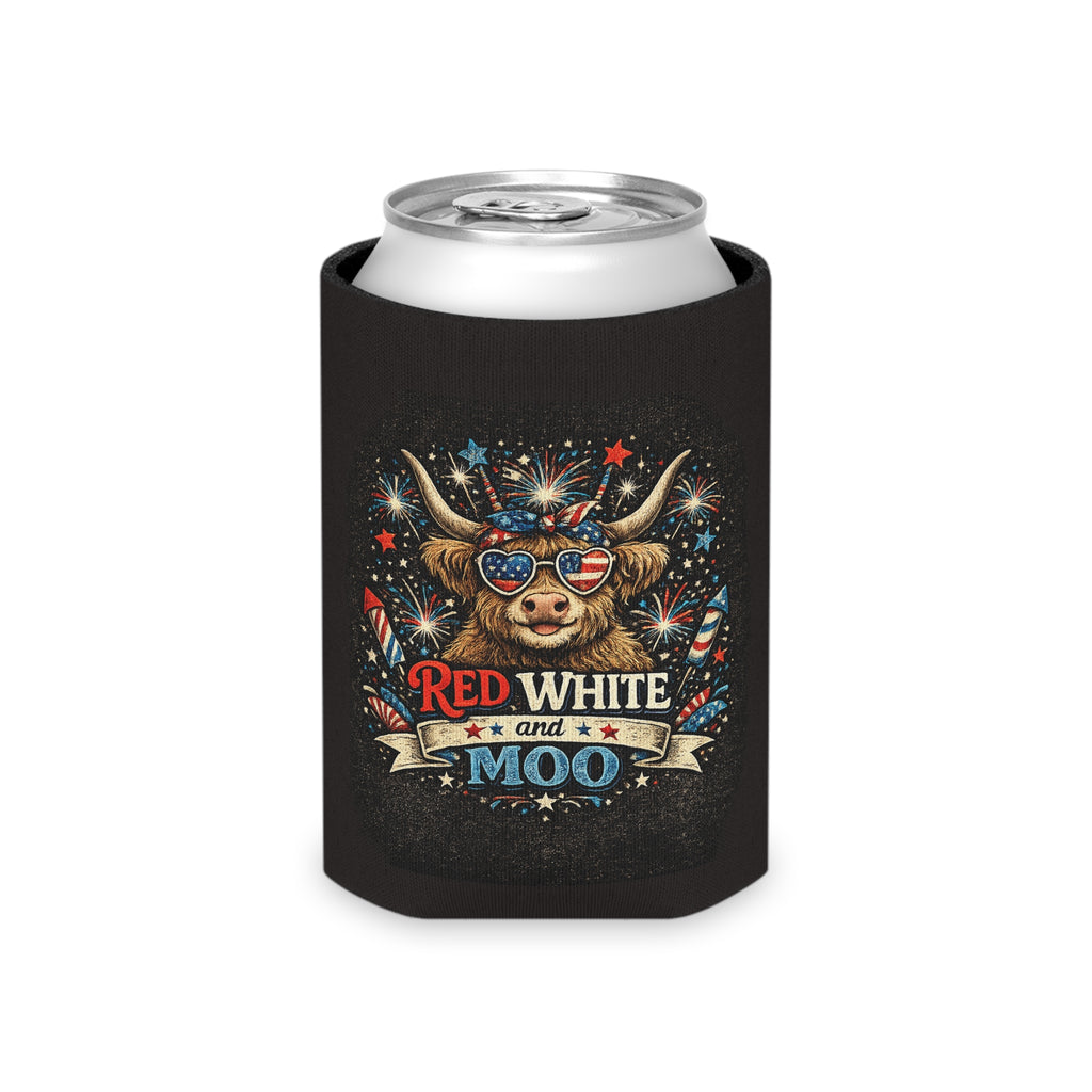 Patriotic 'Red White and Moo' Can Cooler — 4th of July Beer Koozie