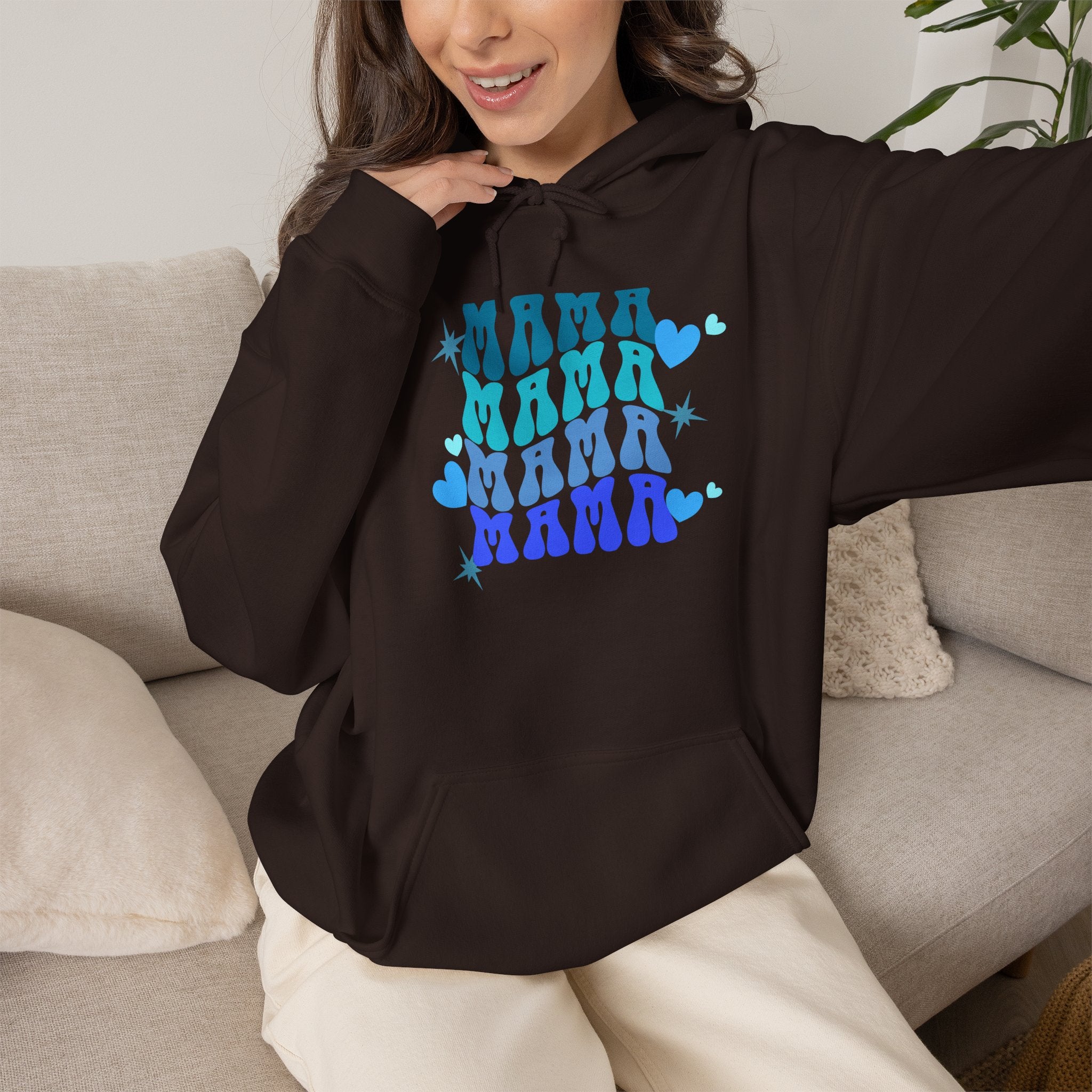 Mama Heart Crewneck Hoodie – Blue Gradient “MAMA” Graphic Sweatshirt