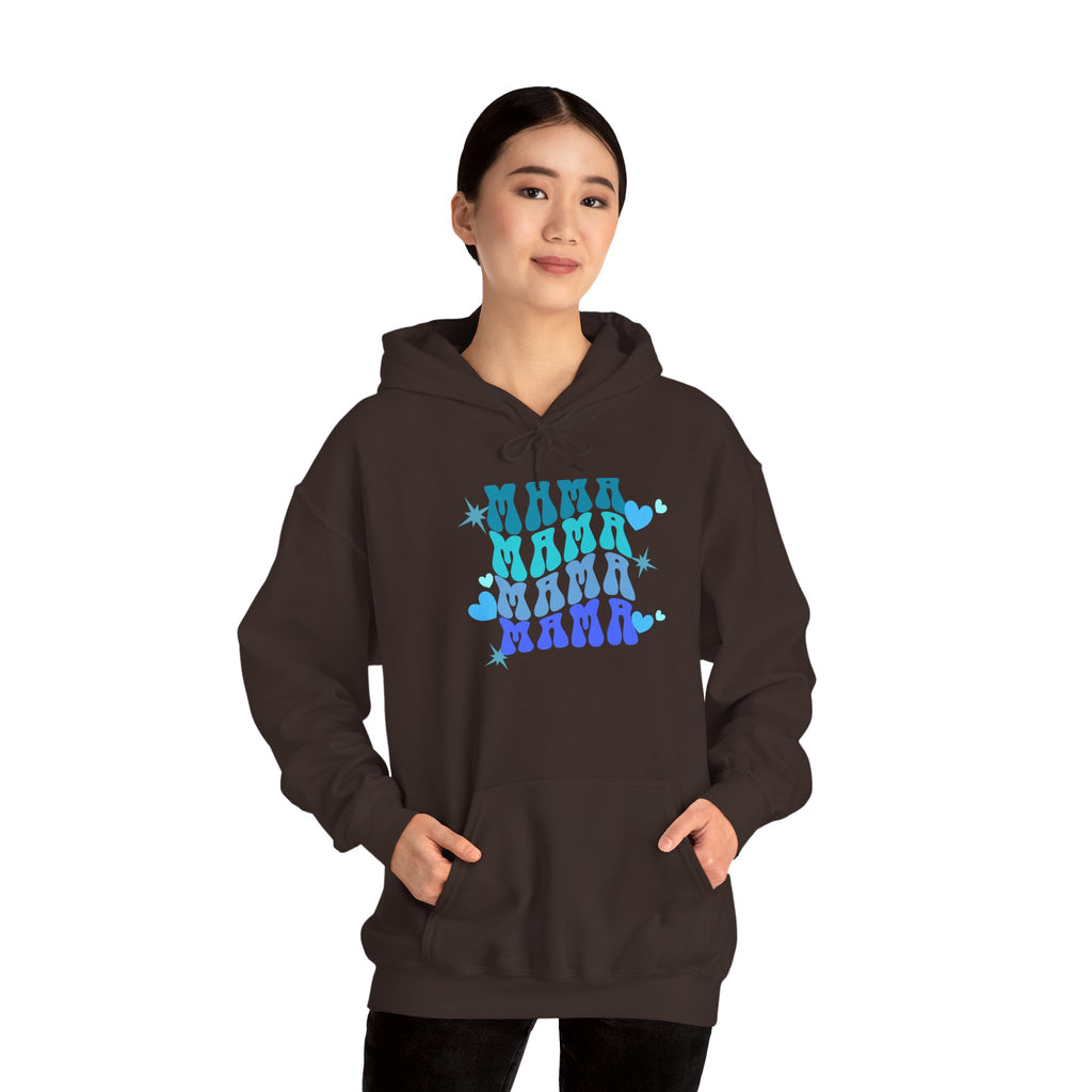 Mama Heart Crewneck Hoodie – Blue Gradient “MAMA” Graphic Sweatshirt