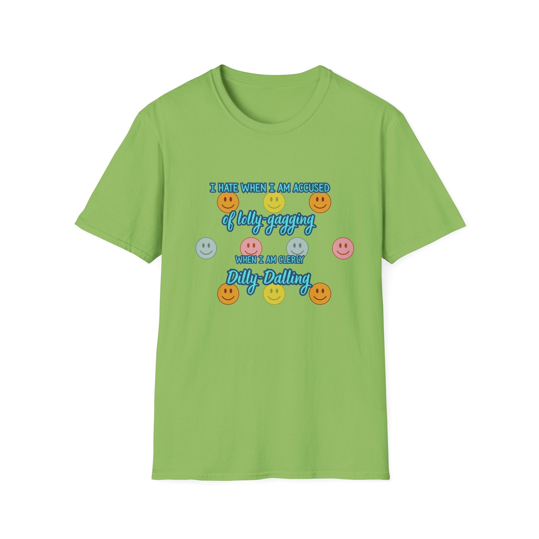 Funny 'I Hate When I Am accused of lolly-gagging' Graphic T-Shirt — Retro Smiley Face Design