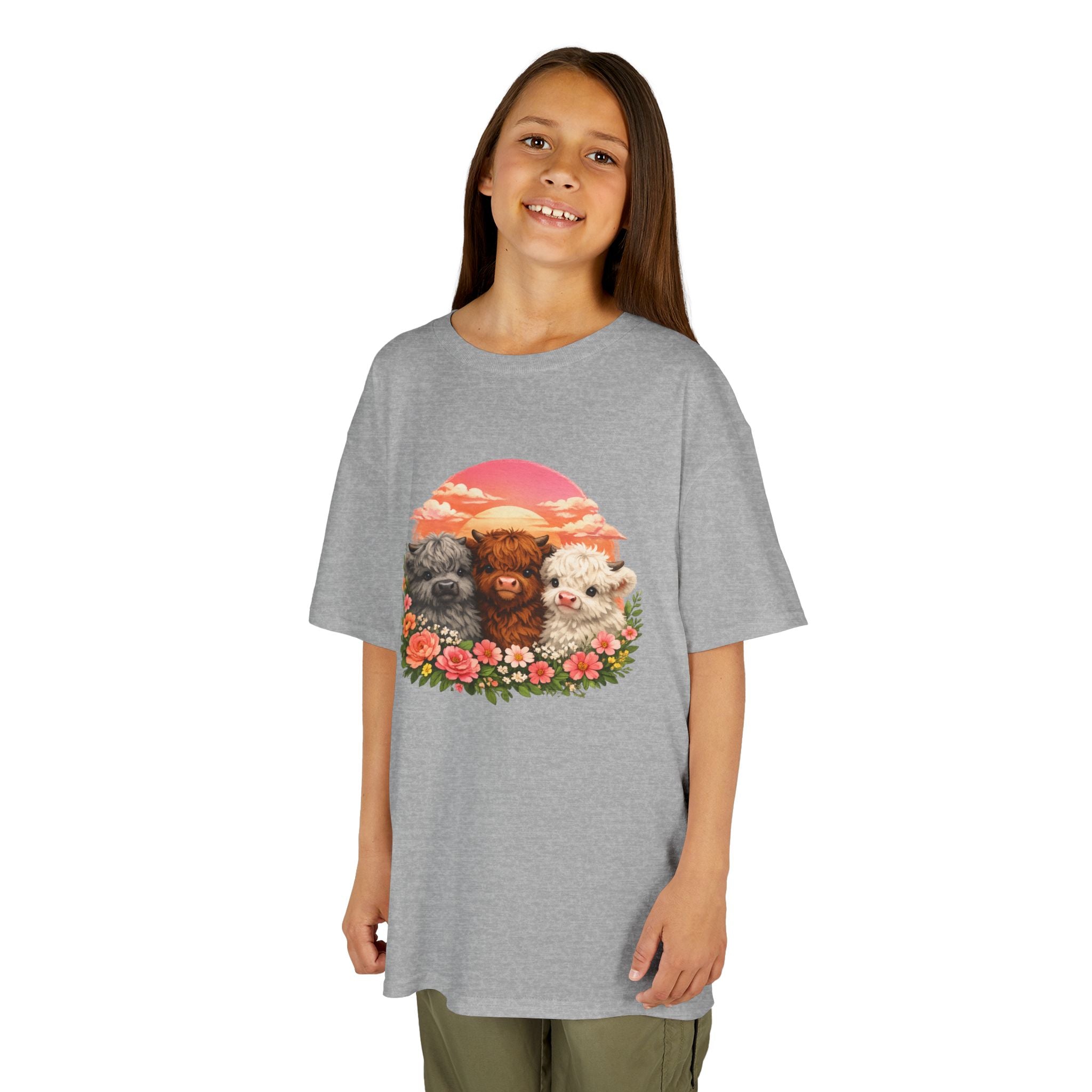 Kids Tee — Trio of Cute Kittens Sunset Floral Design
