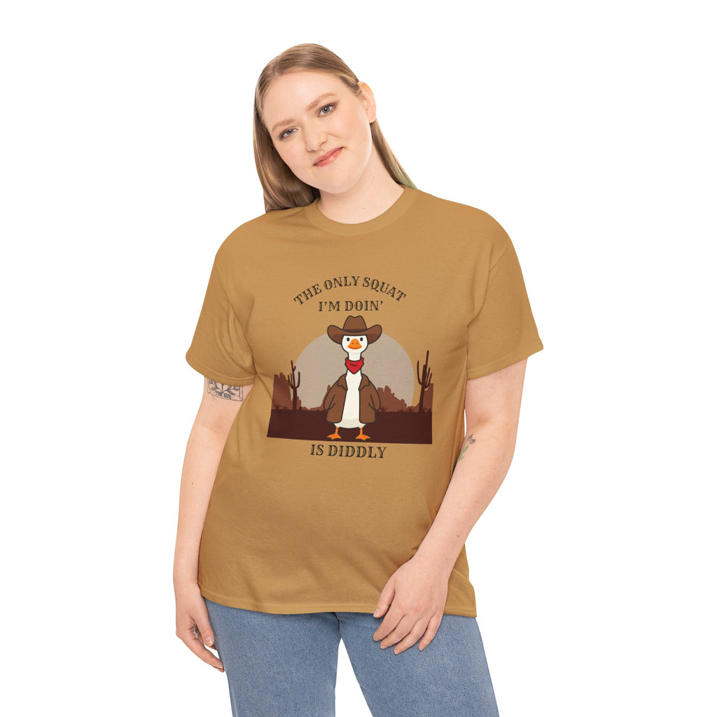 Cowboy Duck Graphic Tee — "The Only Squat I'm Doin' Is Diddly" Cute Western Animal T-Shirt