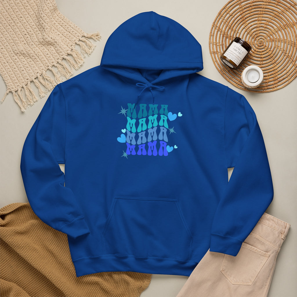 Mama Heart Crewneck Hoodie – Blue Gradient “MAMA” Graphic Sweatshirt