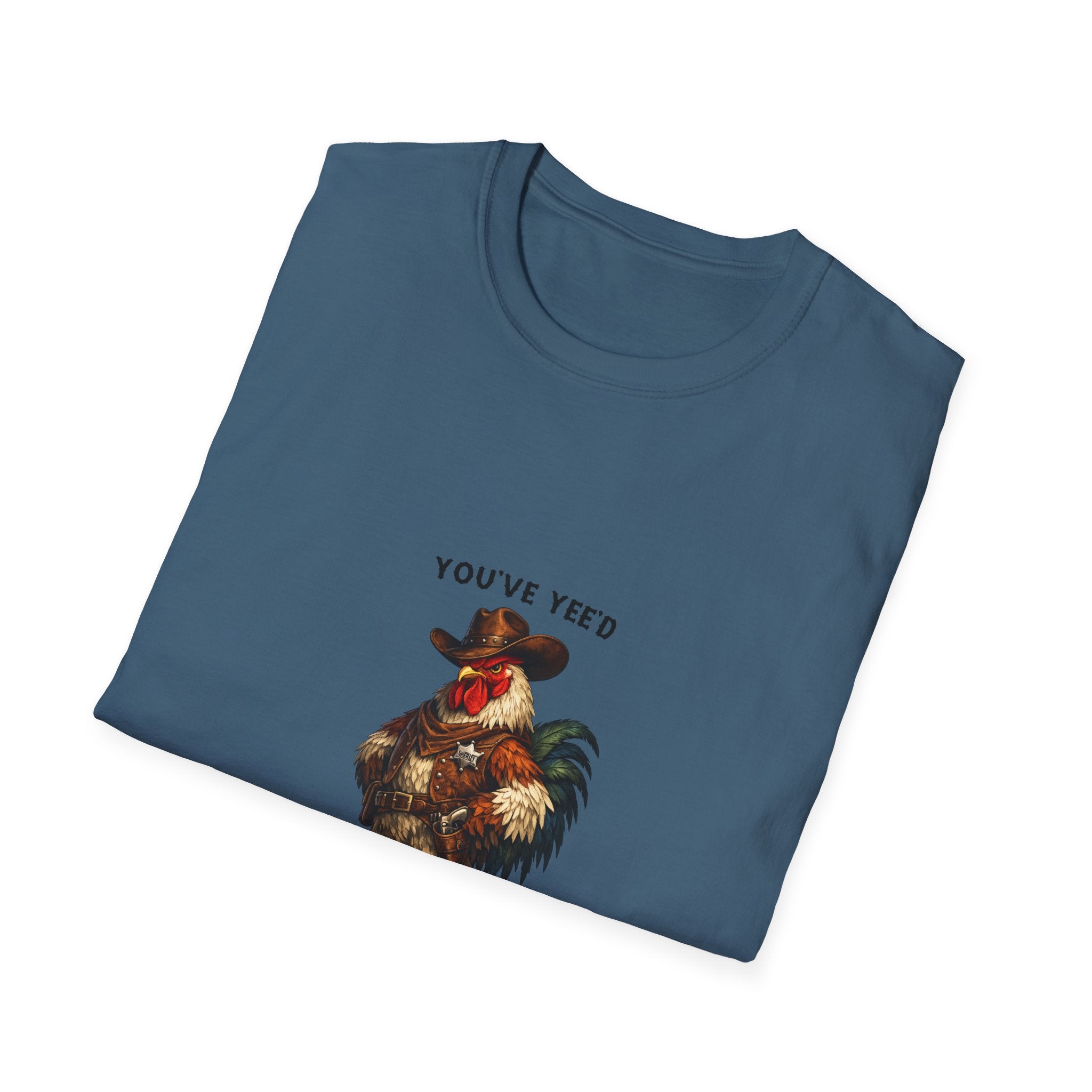 Rooster Joke T-Shirt — “You’ve Feed Your Last Haw” Funny Farm Animal Tee