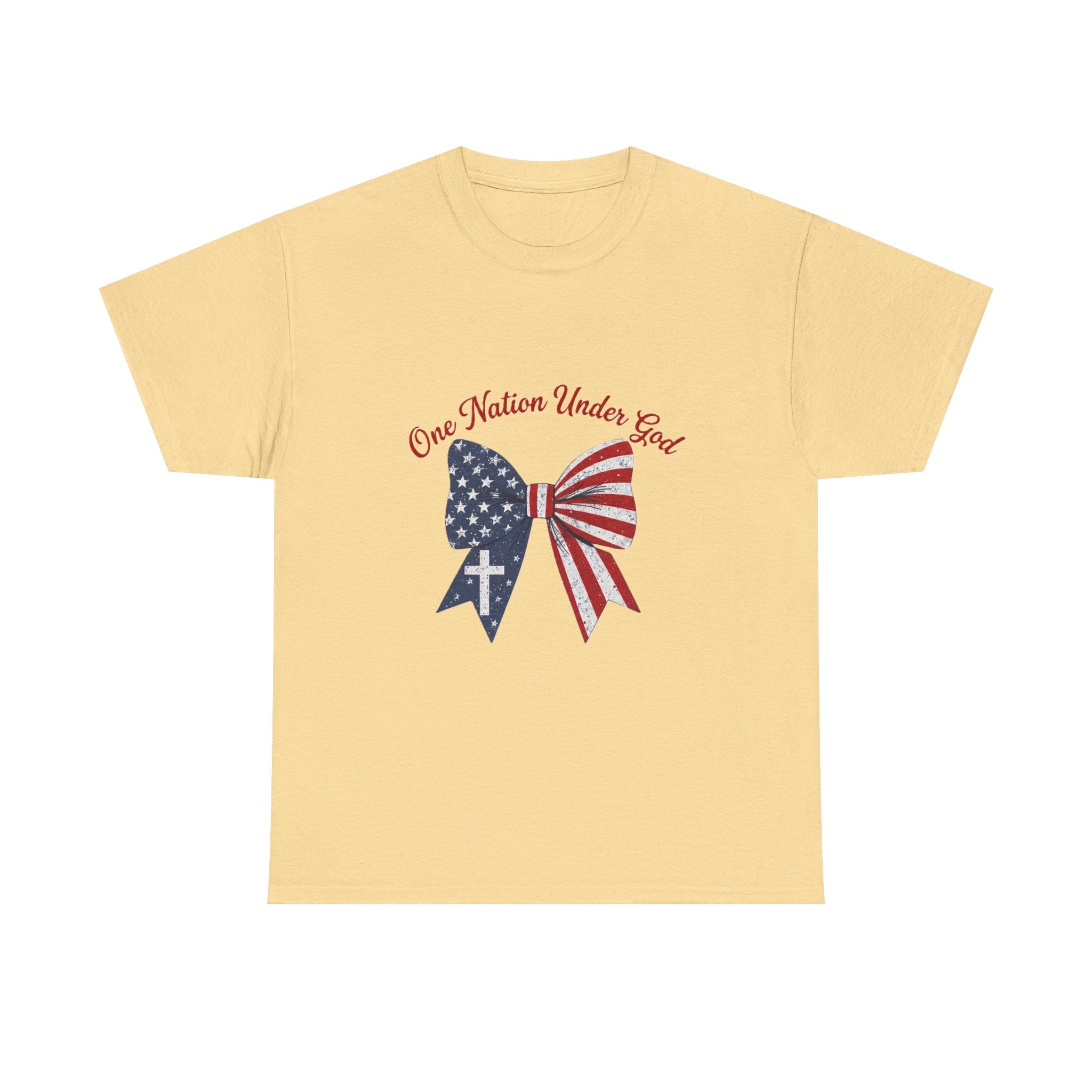 Patriotic Bow Tee — "One Nation Under God" American Flag Cross T-Shirt