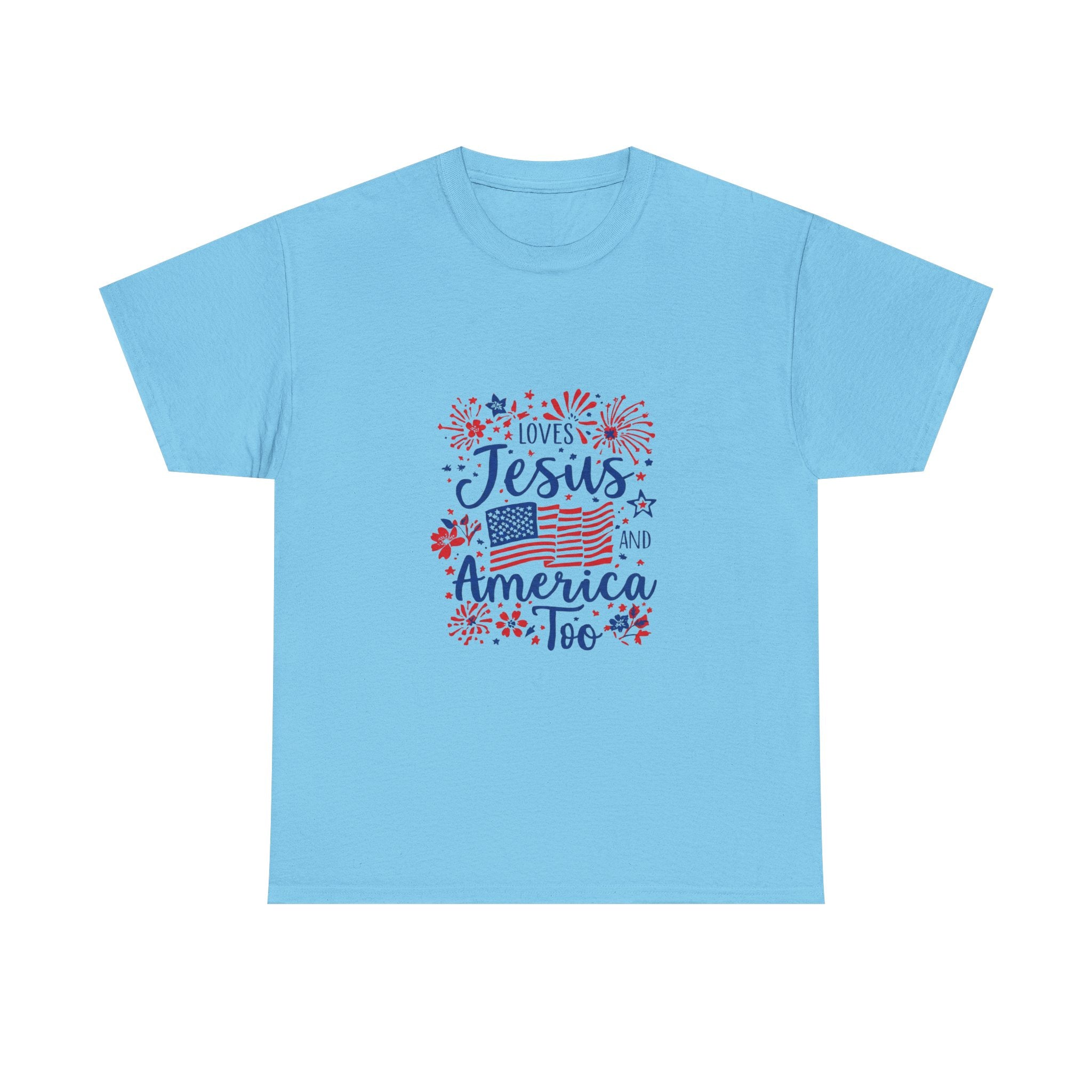 Jesus and America Tee — Patriotic Christian T-Shirt ("Loves Jesus and America Too")