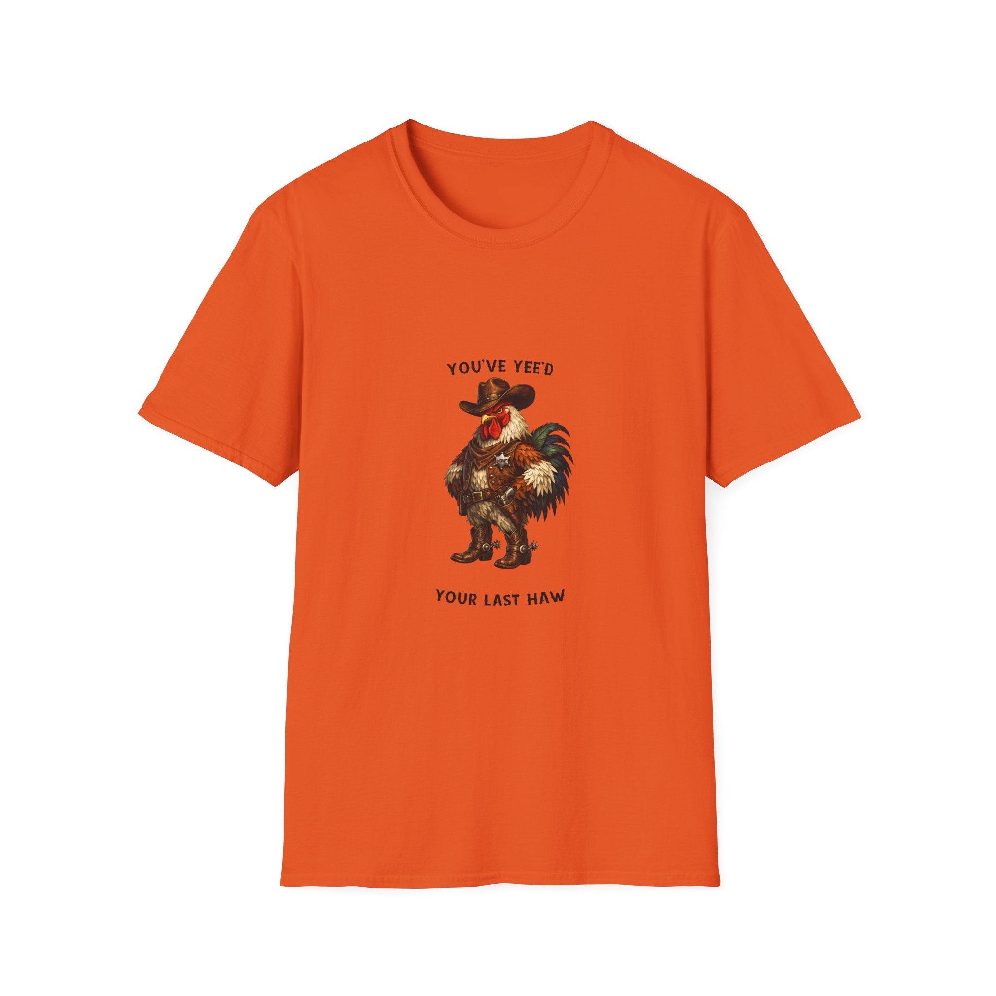 Rooster Joke T-Shirt — “You’ve Feed Your Last Haw” Funny Farm Animal Tee