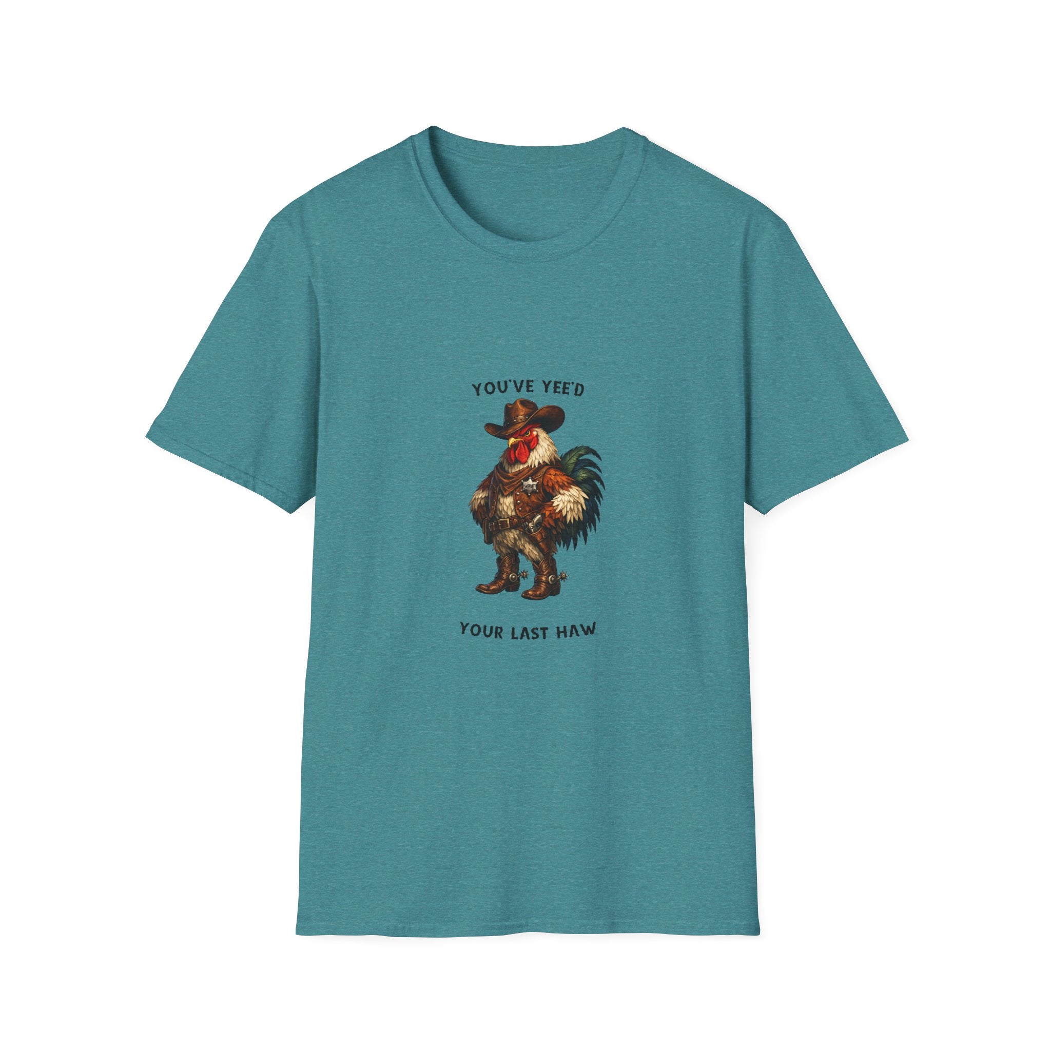 Rooster Joke T-Shirt — “You’ve Feed Your Last Haw” Funny Farm Animal Tee