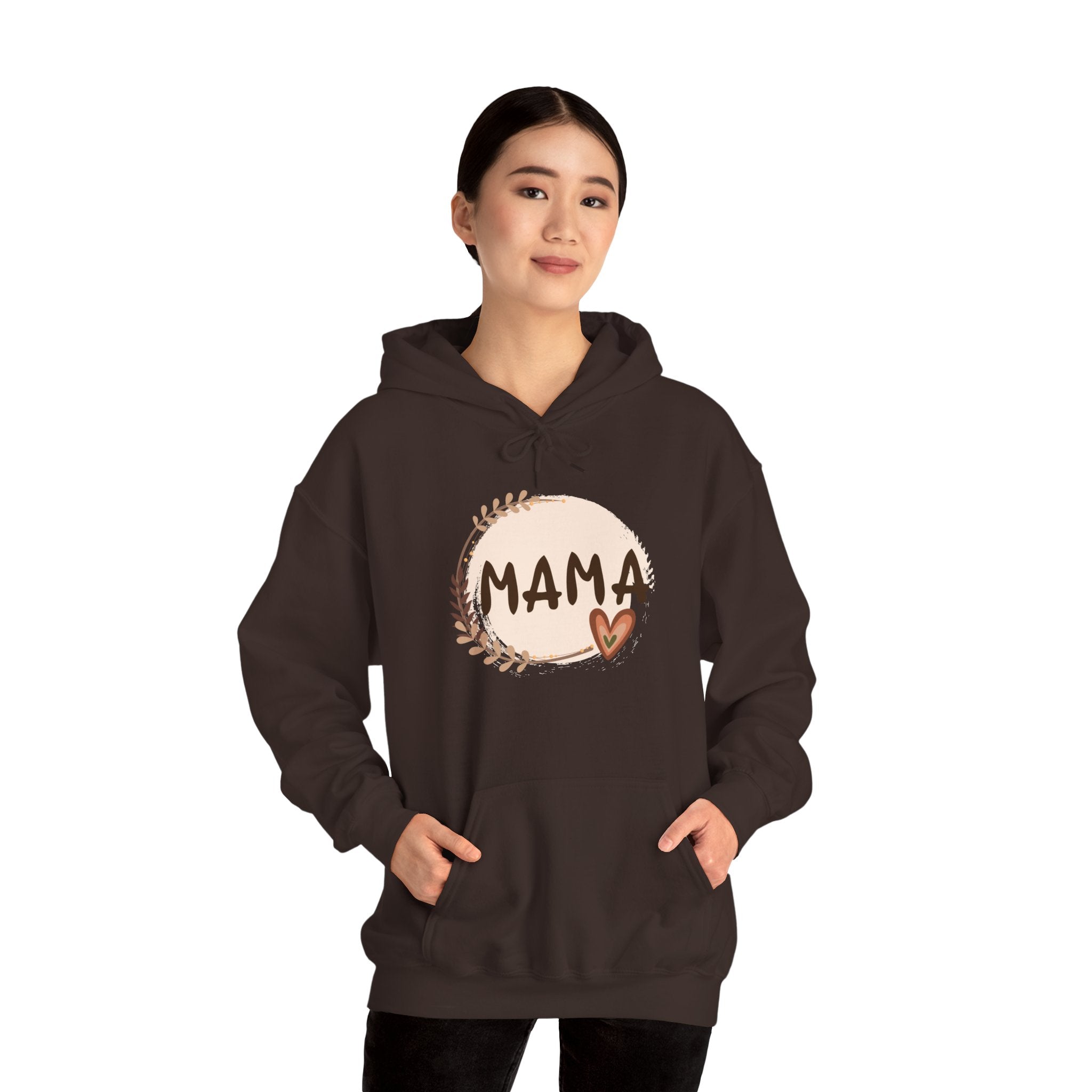 Mama Heart Hoodie — Soft Neutral Mom Sweatshirt, 'MAMA' Script with Heart & Wreath (Mother’s Day Gift)