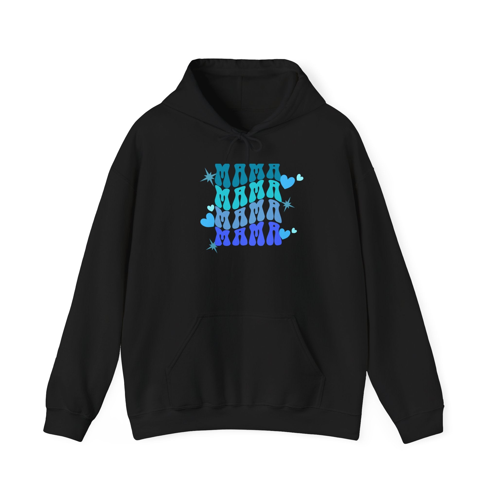 Mama Heart Crewneck Hoodie – Blue Gradient “MAMA” Graphic Sweatshirt