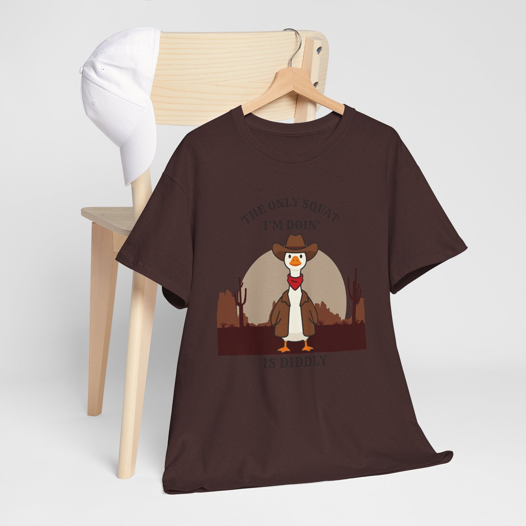 Cowboy Duck Graphic Tee — "The Only Squat I'm Doin' Is Diddly" Cute Western Animal T-Shirt