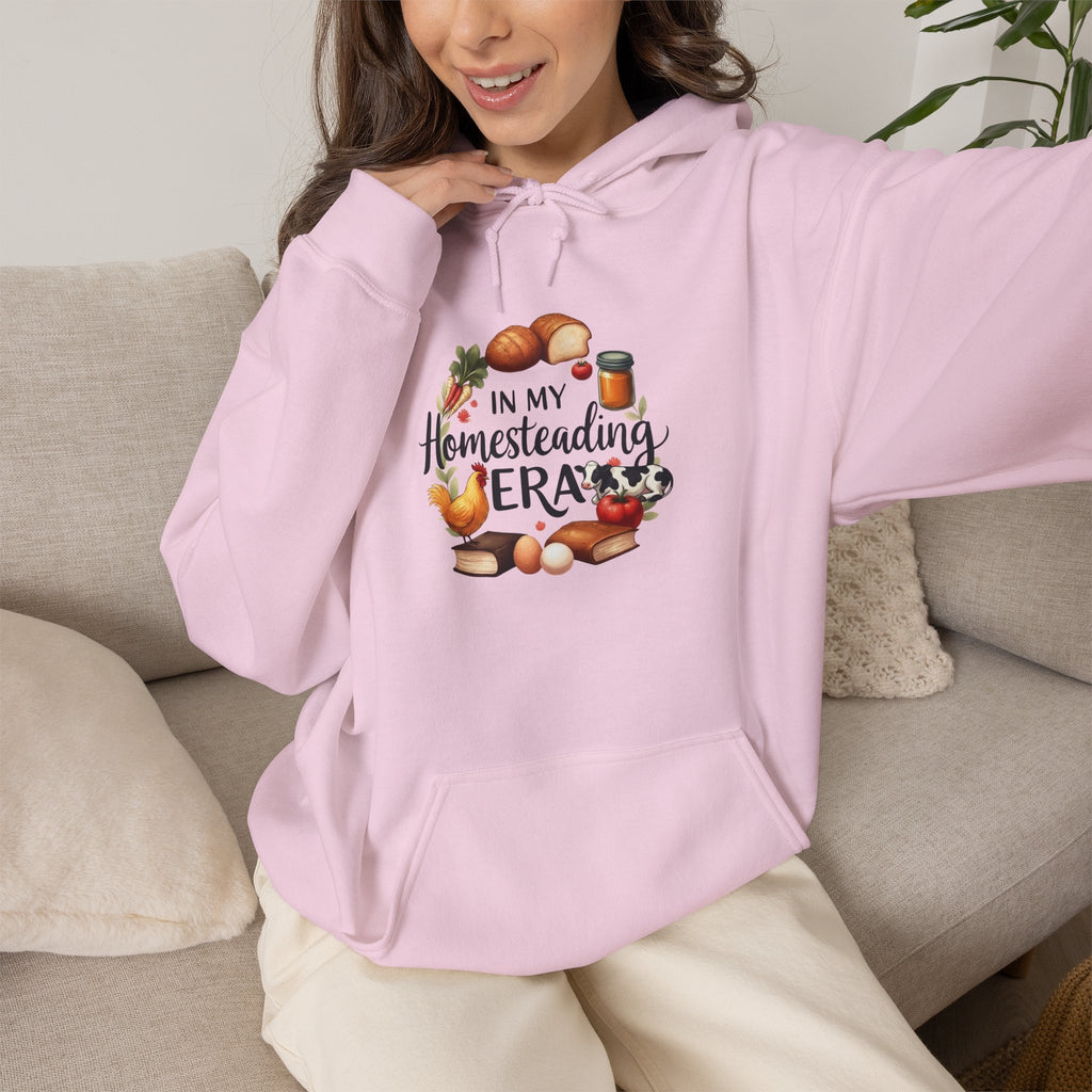 Homesteading Era Hoodie — "In My Homesteading Era" Canned Food, Chicken & Cow Design