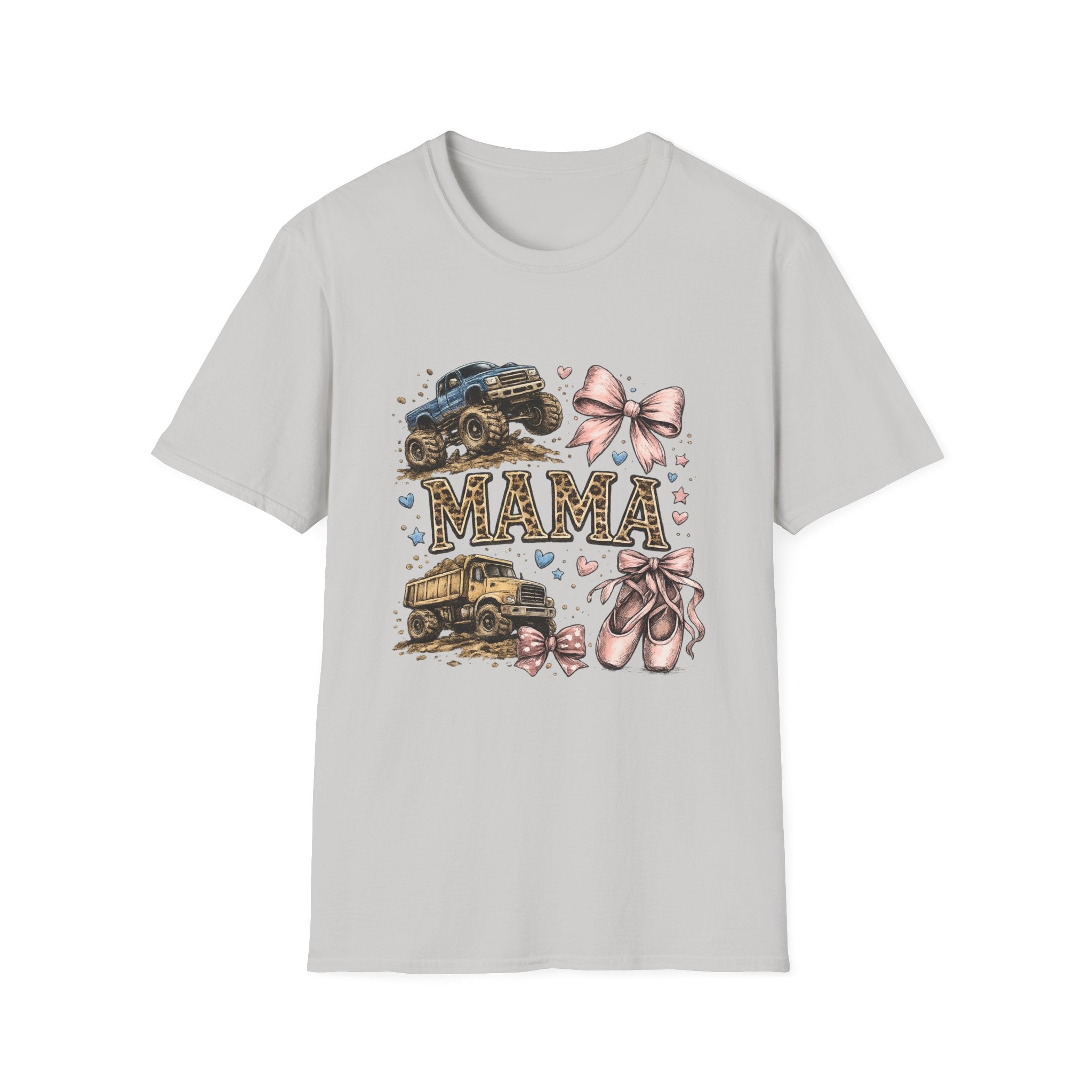 Mama Jeep & Ballet Shoes T-Shirt — 'MAMA' Graphic Tee with Trucks, Bows & Ballet Slippers