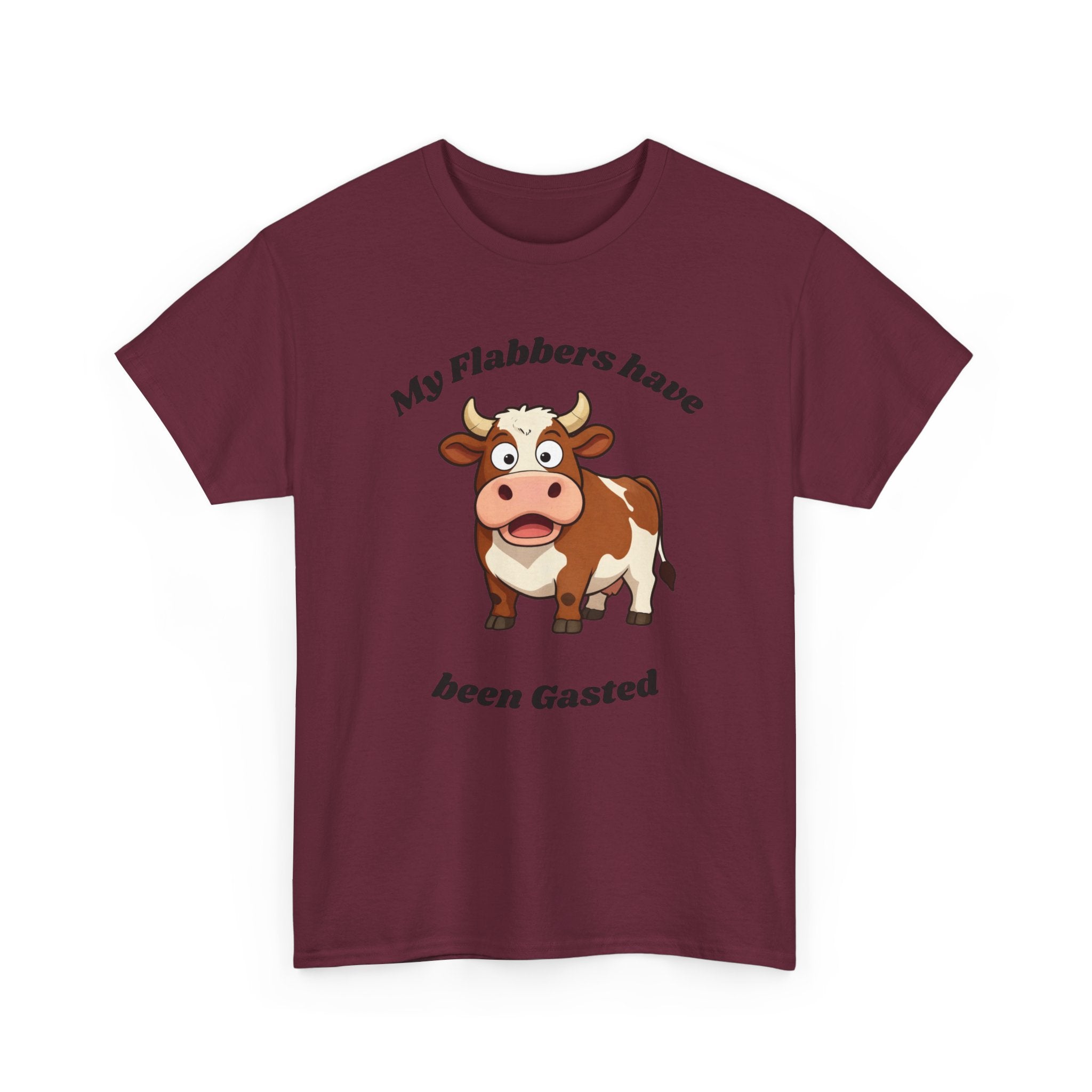 Cow Cartoon Tee — "My Flabbers Have Been Gasted" Funny Farm Animal Shirt