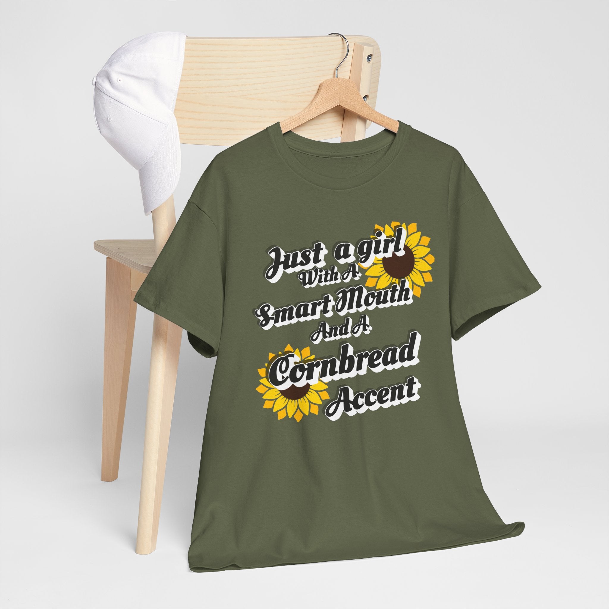 Cornbread Accent T-Shirt – "Just a Girl with a Smart Mouth and a Cornbread Accent" Sunflower Graphic