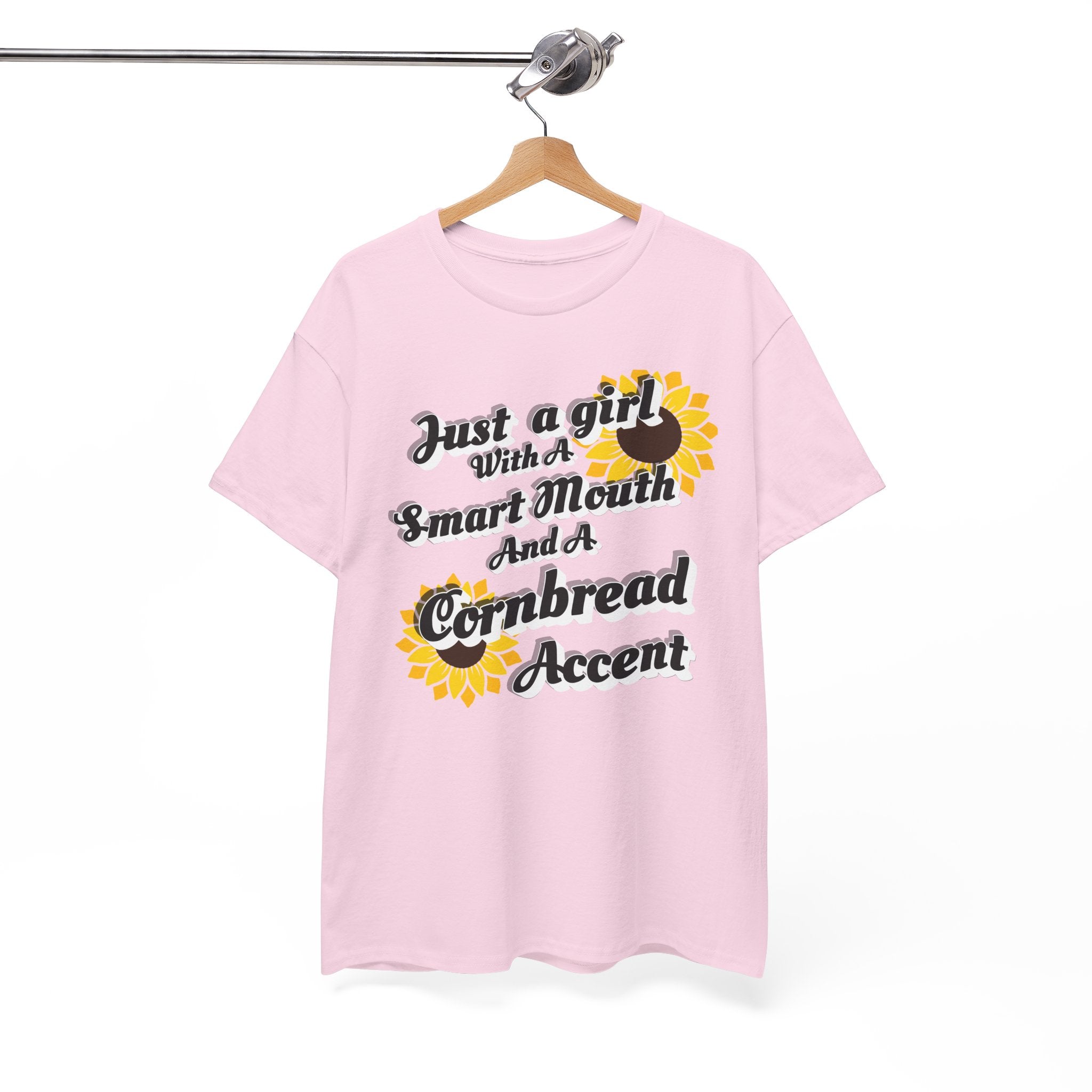 Cornbread Accent T-Shirt – "Just a Girl with a Smart Mouth and a Cornbread Accent" Sunflower Graphic