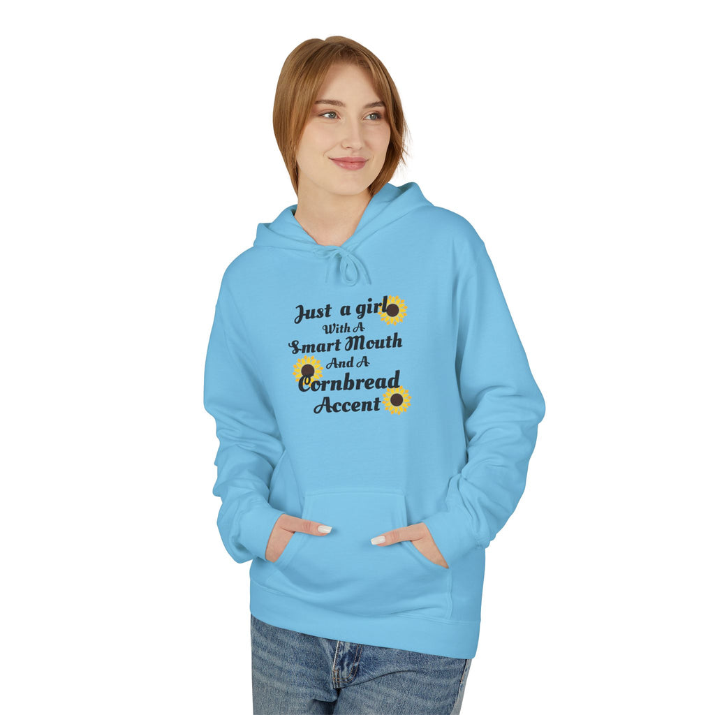 Cornbread Accent Hoodie — "Just a girl with a smart mouth & a cornbread accent" Sunflower Pullover
