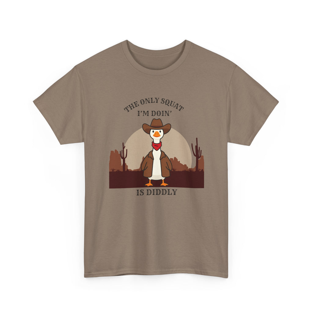 Cowboy Duck Graphic Tee — "The Only Squat I'm Doin' Is Diddly" Cute Western Animal T-Shirt