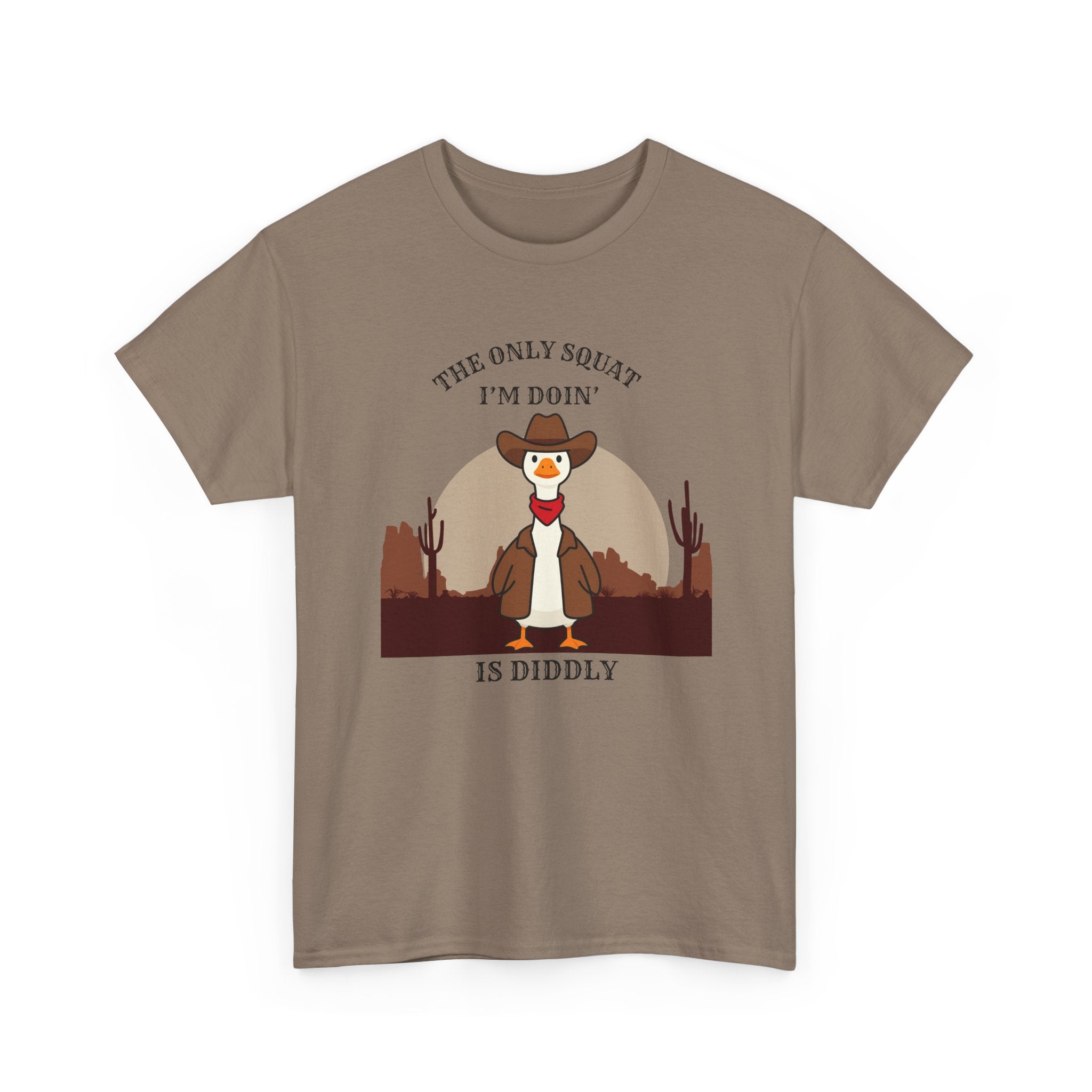 Cowboy Duck Graphic Tee — "The Only Squat I'm Doin' Is Diddly" Cute Western Animal T-Shirt