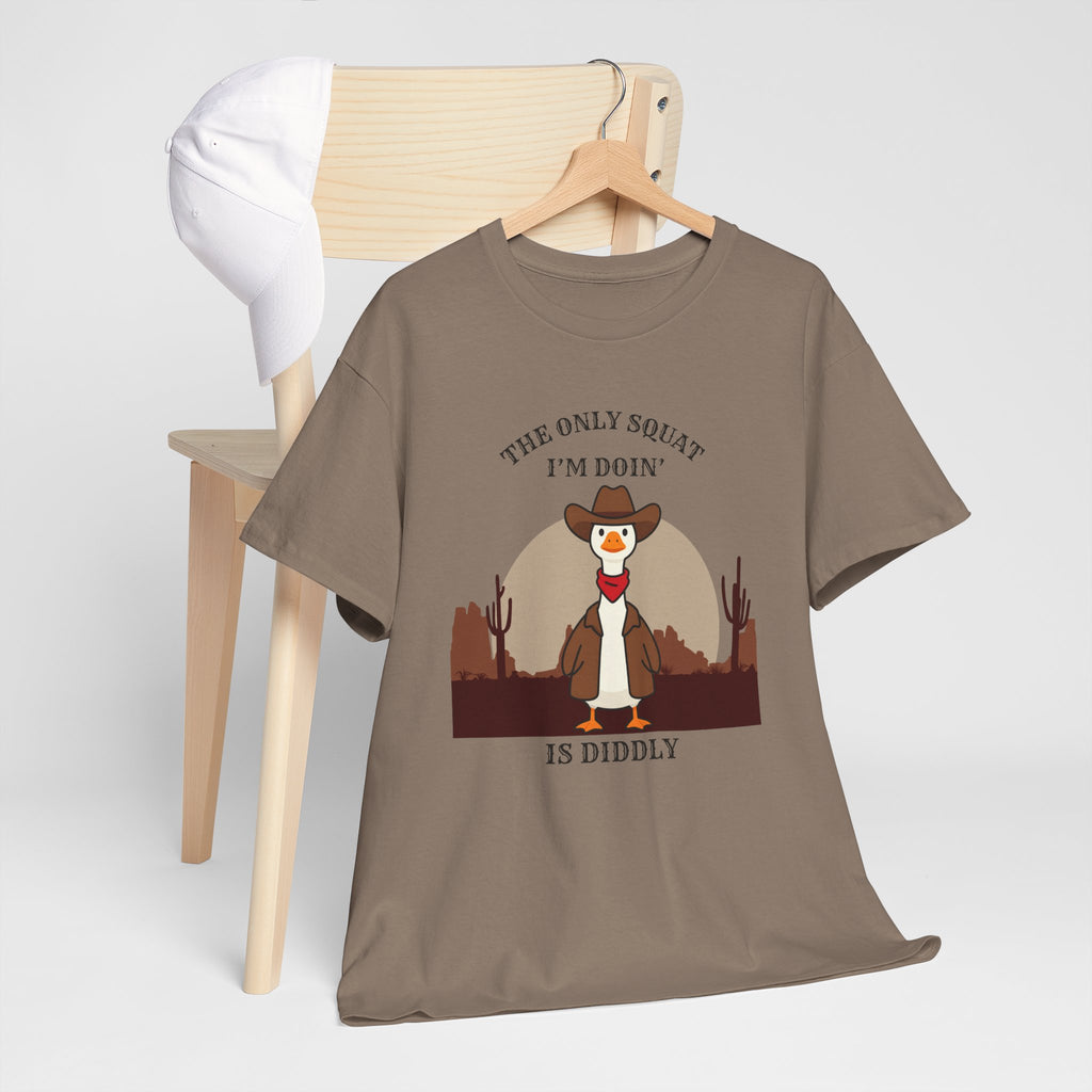 Cowboy Duck Graphic Tee — "The Only Squat I'm Doin' Is Diddly" Cute Western Animal T-Shirt