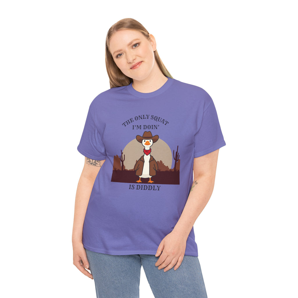 Cowboy Duck Graphic Tee — "The Only Squat I'm Doin' Is Diddly" Cute Western Animal T-Shirt