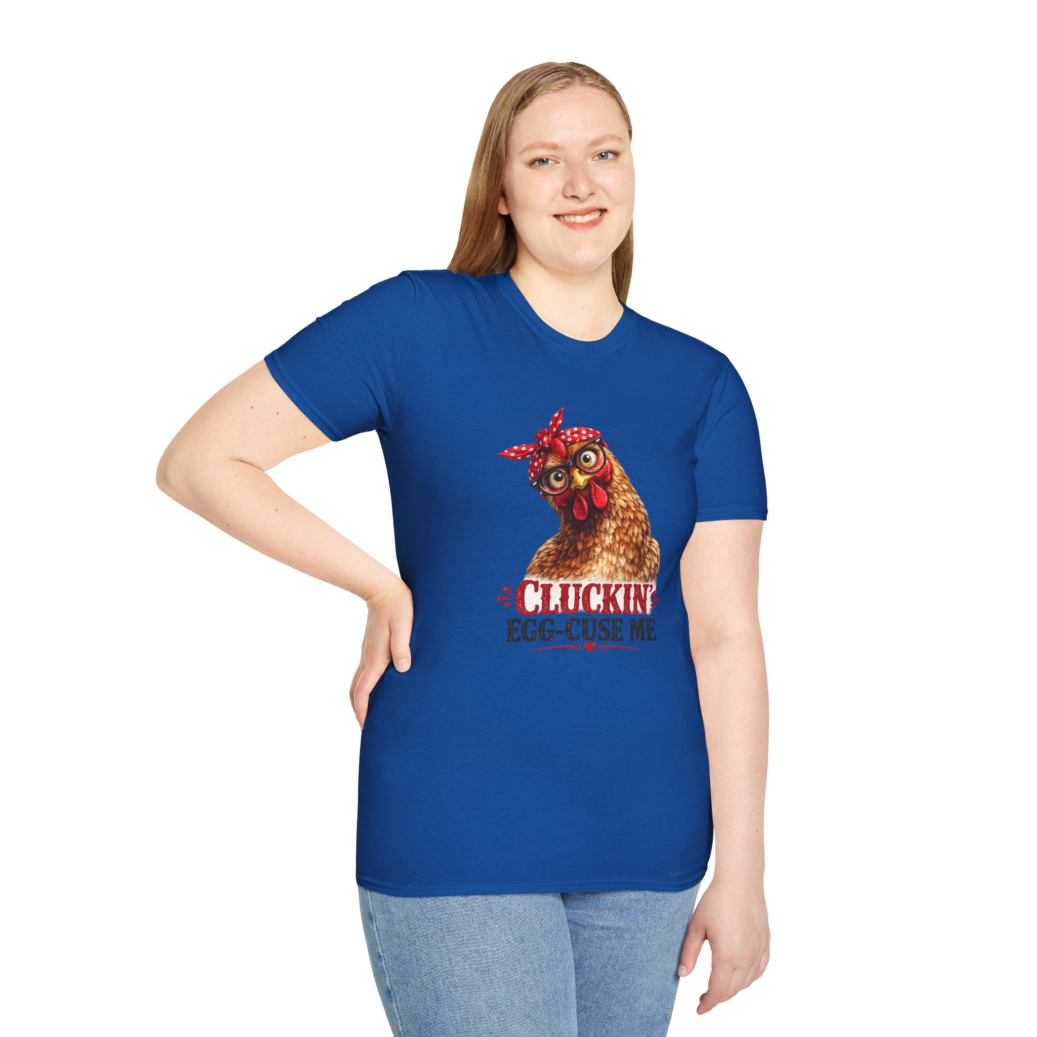 Chicken Graphic T-Shirt — “Cluckin’ Egg-Cuse Me” Vintage Hen Tee