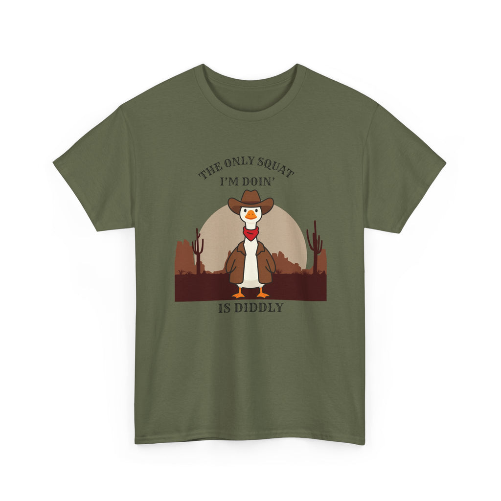 Cowboy Duck Graphic Tee — "The Only Squat I'm Doin' Is Diddly" Cute Western Animal T-Shirt