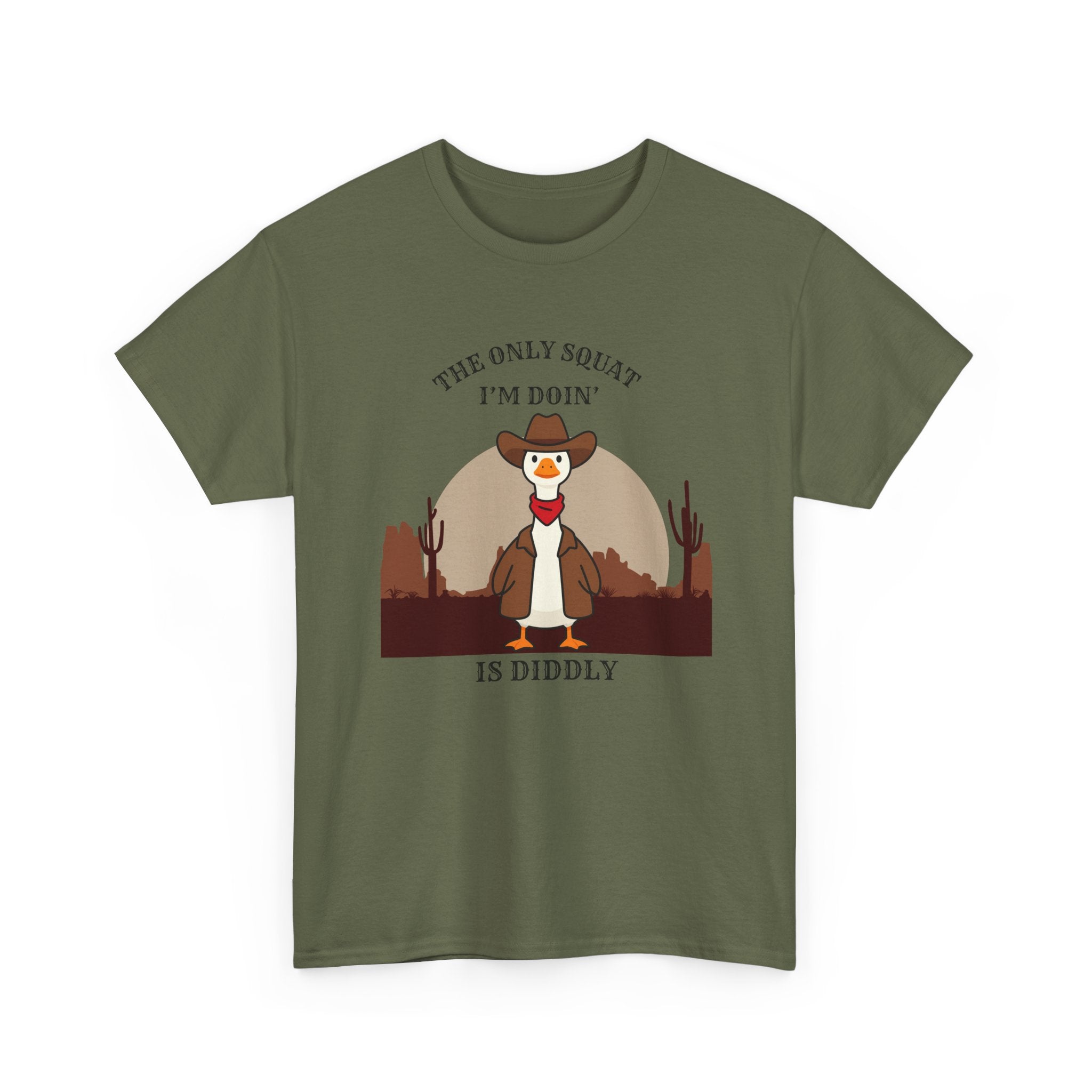 Cowboy Duck Graphic Tee — "The Only Squat I'm Doin' Is Diddly" Cute Western Animal T-Shirt