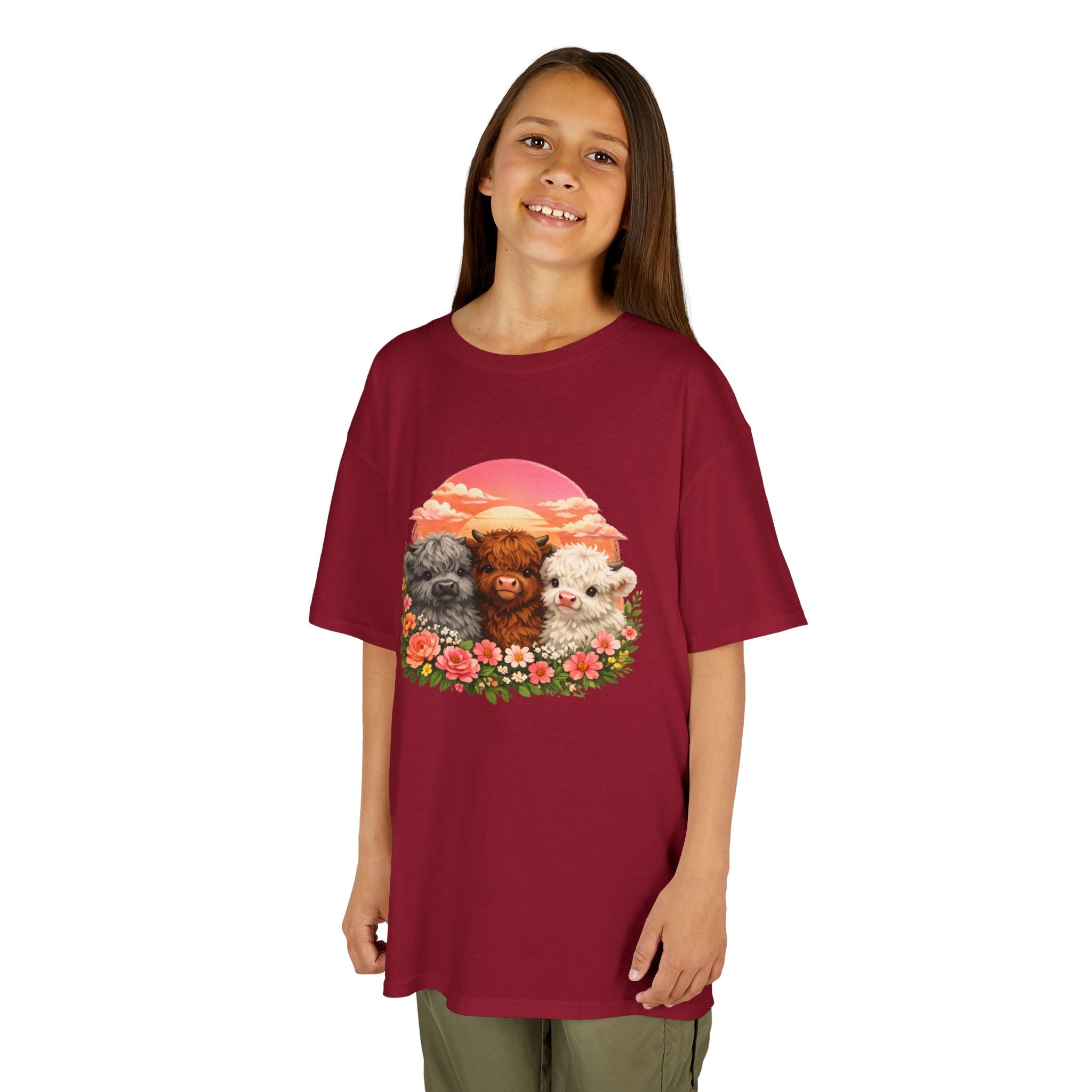 Kids Tee — Trio of Cute Kittens Sunset Floral Design