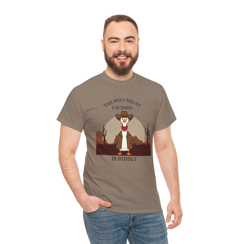 Cowboy Duck Graphic Tee — "The Only Squat I'm Doin' Is Diddly" Cute Western Animal T-Shirt