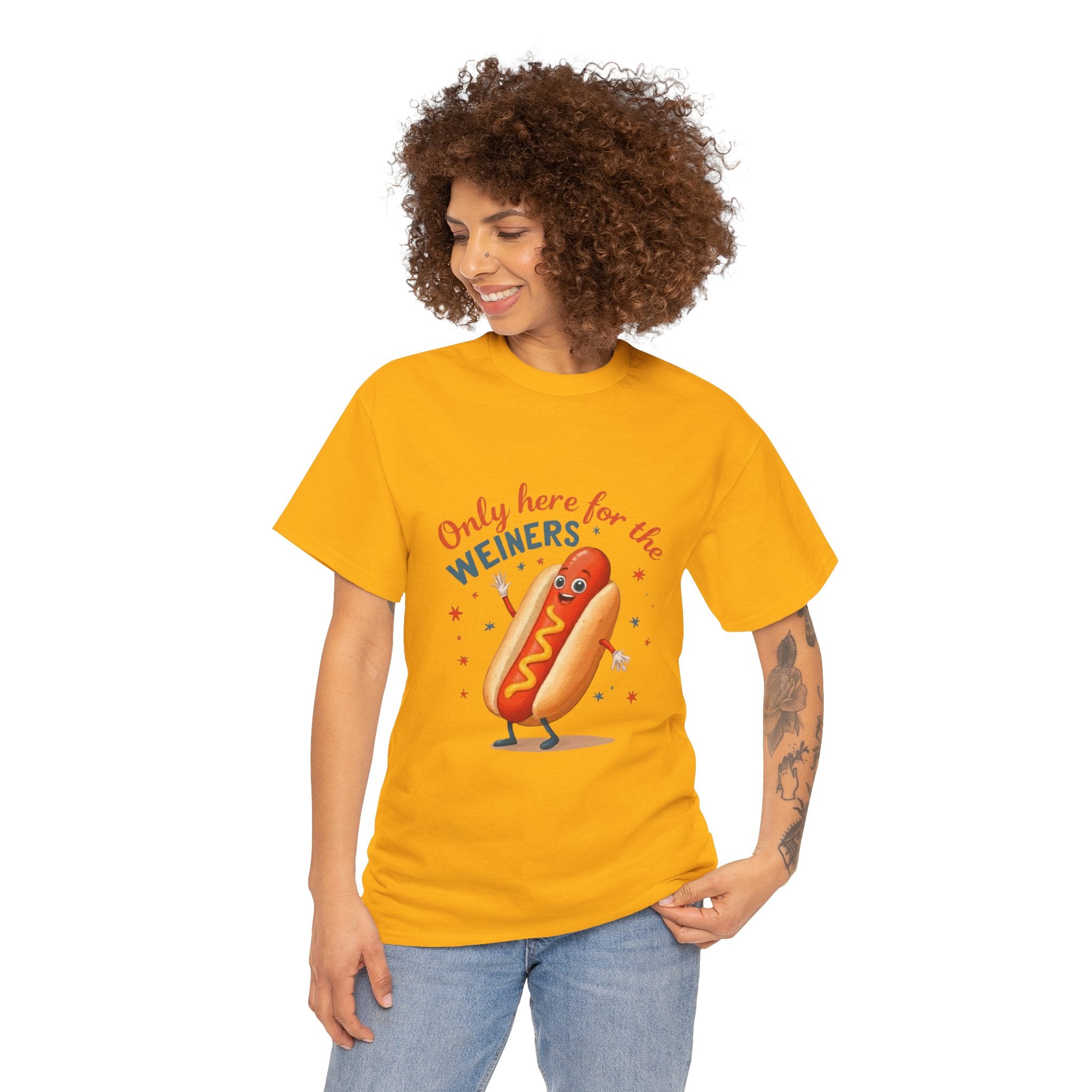 Funny Hot Dog Tee — "Only Here for the Weiners" Graphic T-Shirt