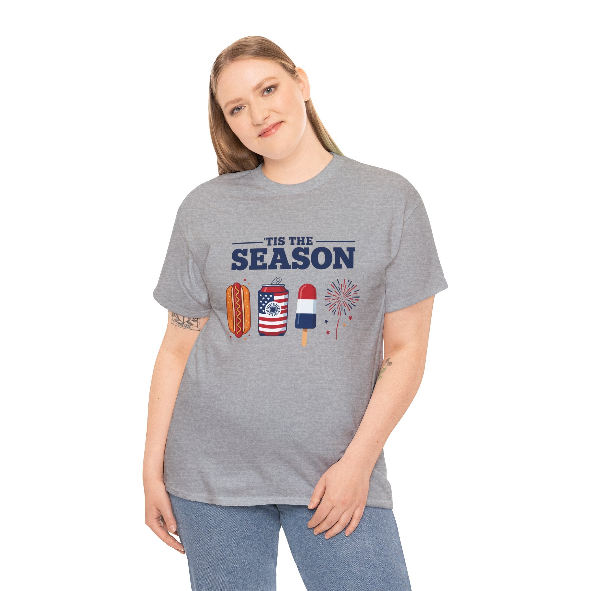Fourth of July Tee — "'Tis the Season" Patriotic Hot Dog, Popsicle & Fireworks T-Shirt