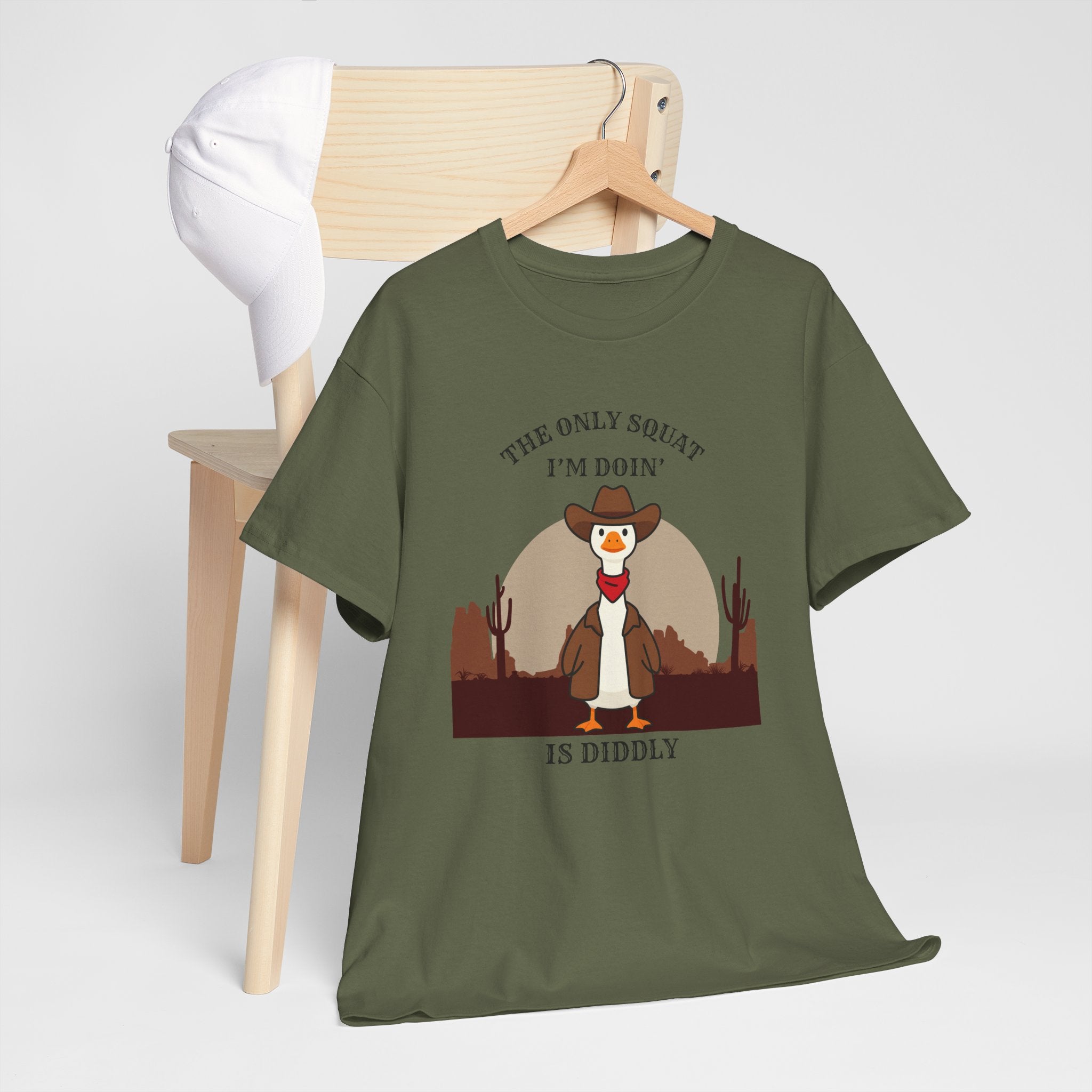 Cowboy Duck Graphic Tee — "The Only Squat I'm Doin' Is Diddly" Cute Western Animal T-Shirt