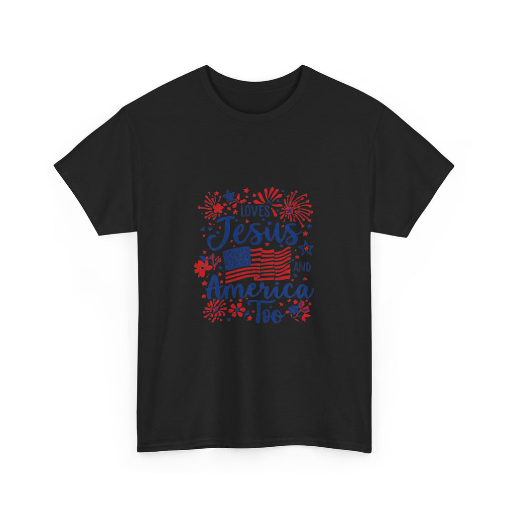 Jesus and America Tee — Patriotic Christian T-Shirt ("Loves Jesus and America Too")