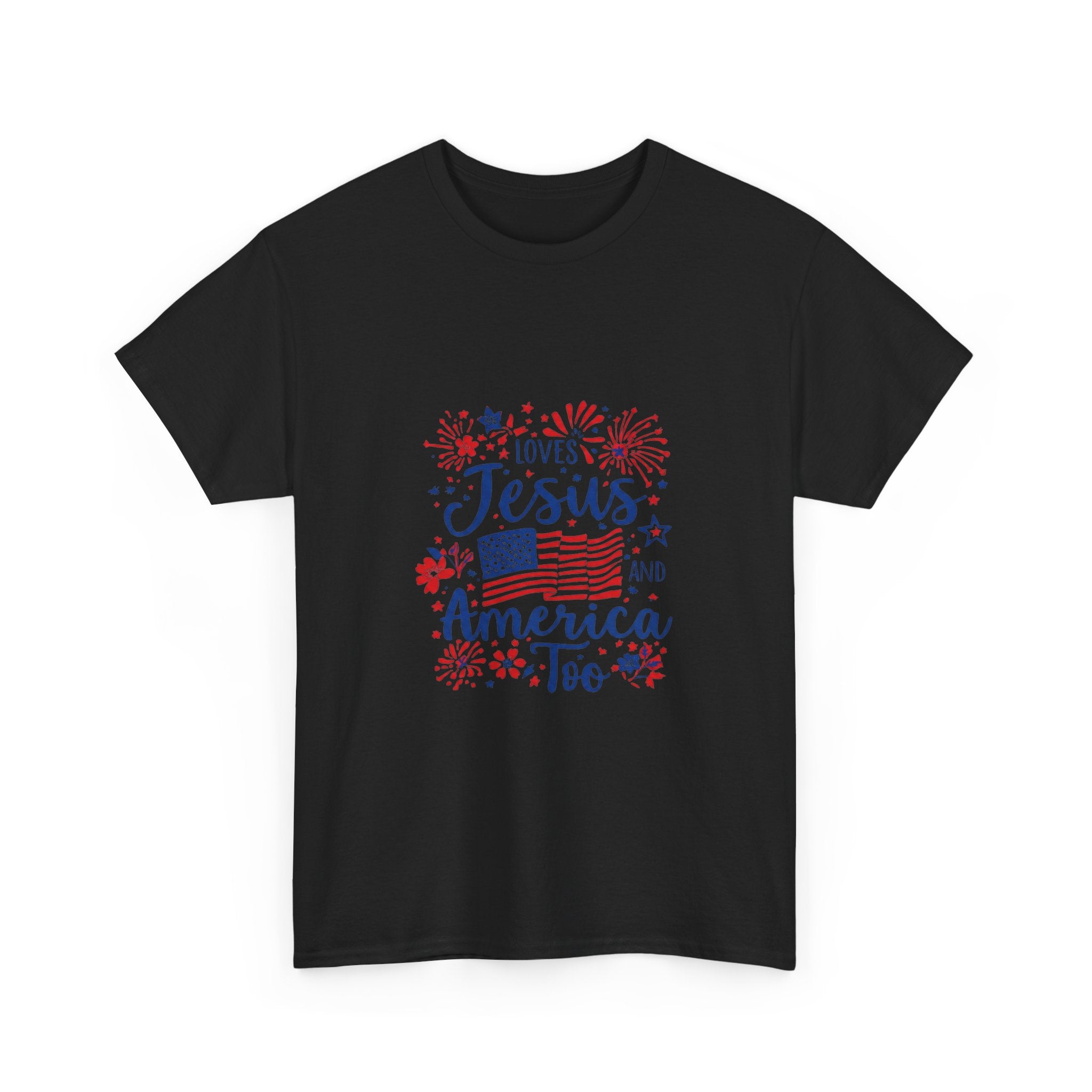 Jesus and America Tee — Patriotic Christian T-Shirt ("Loves Jesus and America Too")
