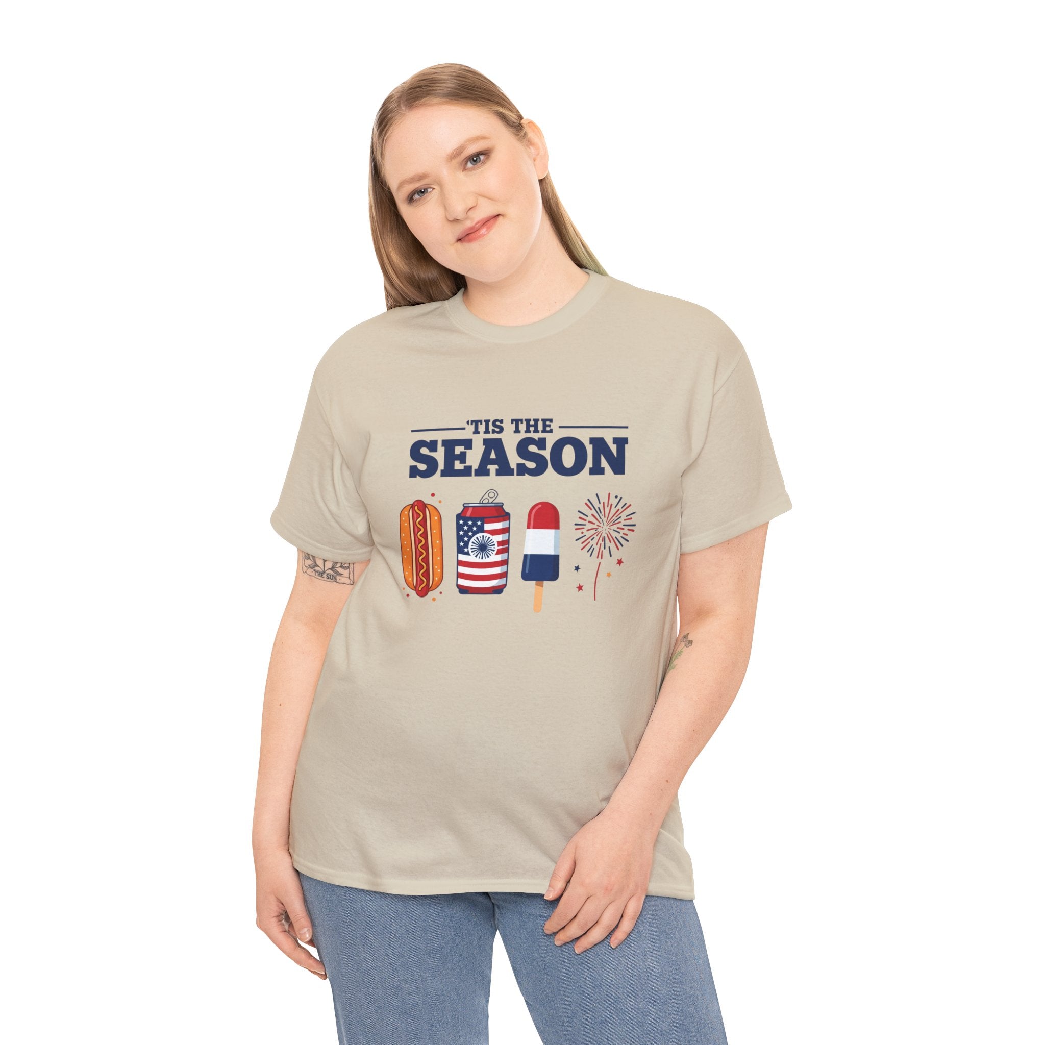 Fourth of July Tee — "'Tis the Season" Patriotic Hot Dog, Popsicle & Fireworks T-Shirt
