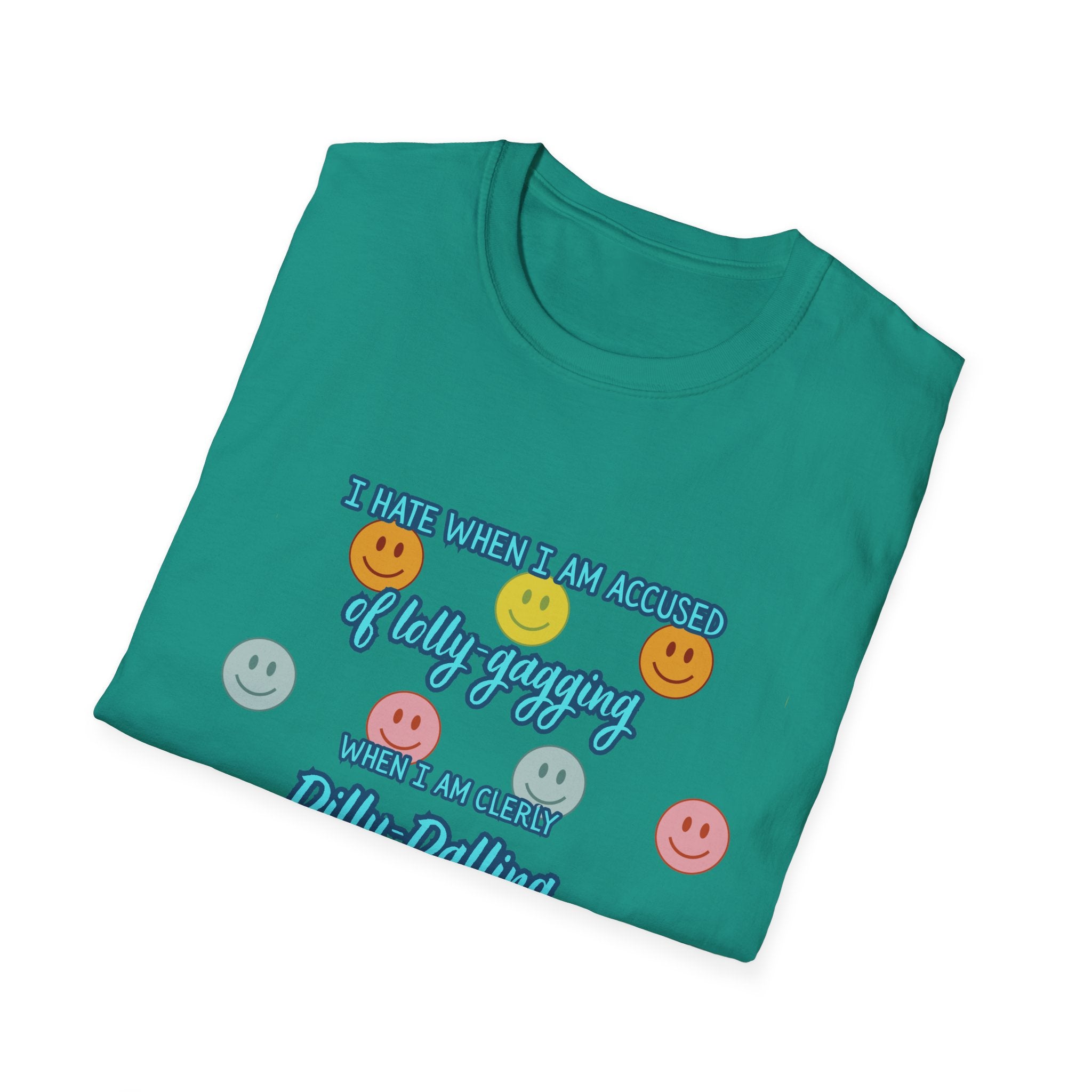 Funny 'I Hate When I Am accused of lolly-gagging' Graphic T-Shirt — Retro Smiley Face Design