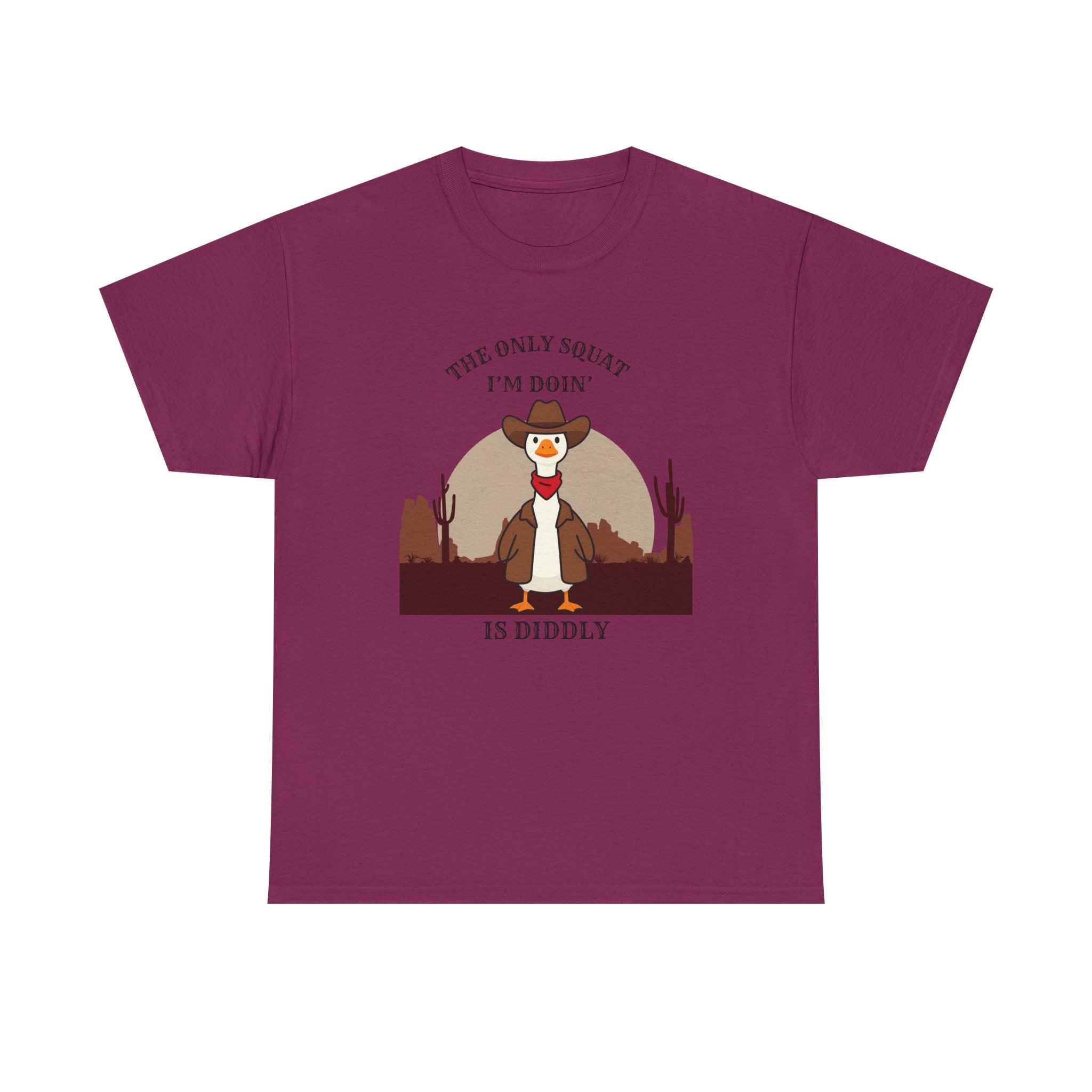Cowboy Duck Graphic Tee — "The Only Squat I'm Doin' Is Diddly" Cute Western Animal T-Shirt