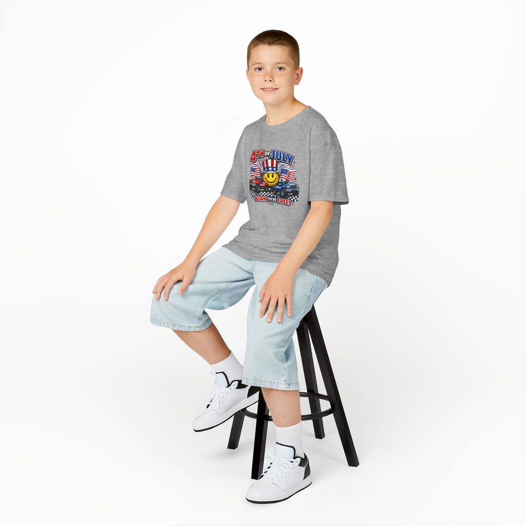 Kids Tee — 4th of July 'Born to Be Free' Smiley Flag Design