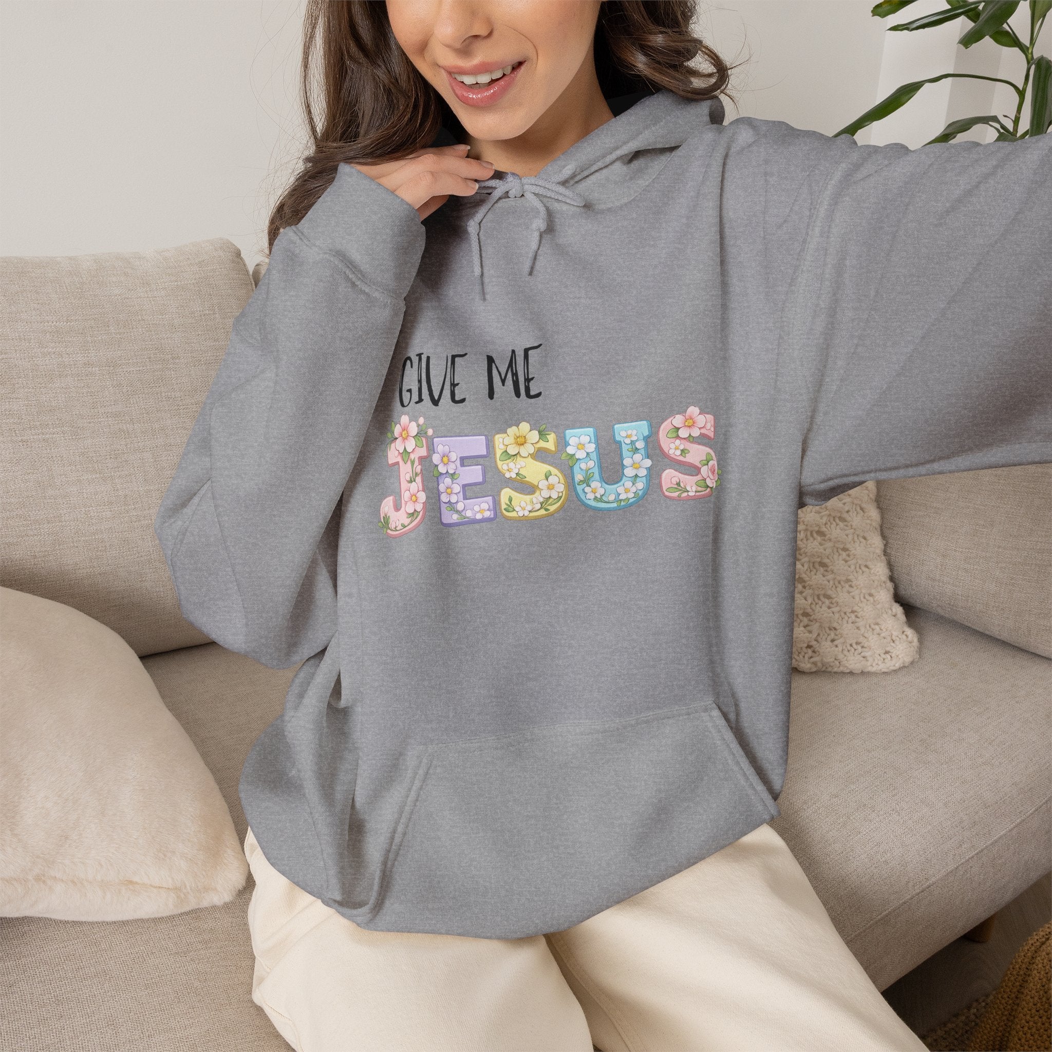 Give Me Jesus Floral Hoodie — Christian Faith Pullover for Women & Men