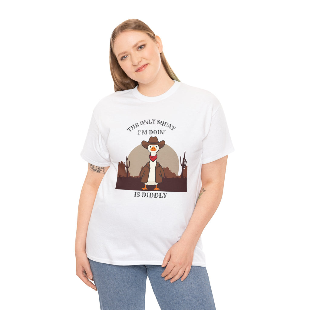 Cowboy Duck Graphic Tee — "The Only Squat I'm Doin' Is Diddly" Cute Western Animal T-Shirt