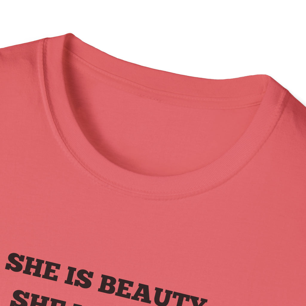 Chicken Tee — "She Is Beauty, She Is Grace, She Will Pech You in the Face" Funny Farm Animal T-Shirt