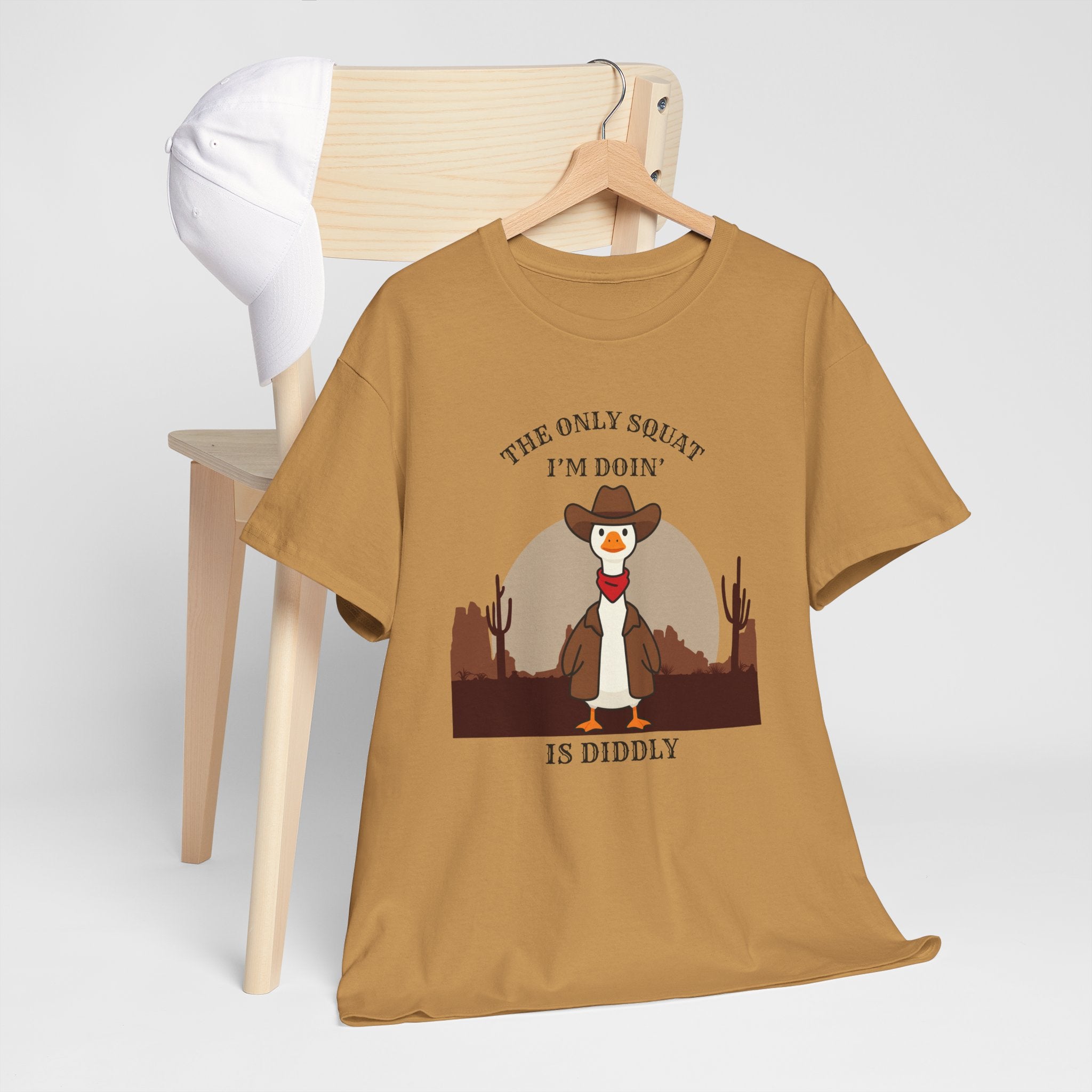 Cowboy Duck Graphic Tee — "The Only Squat I'm Doin' Is Diddly" Cute Western Animal T-Shirt