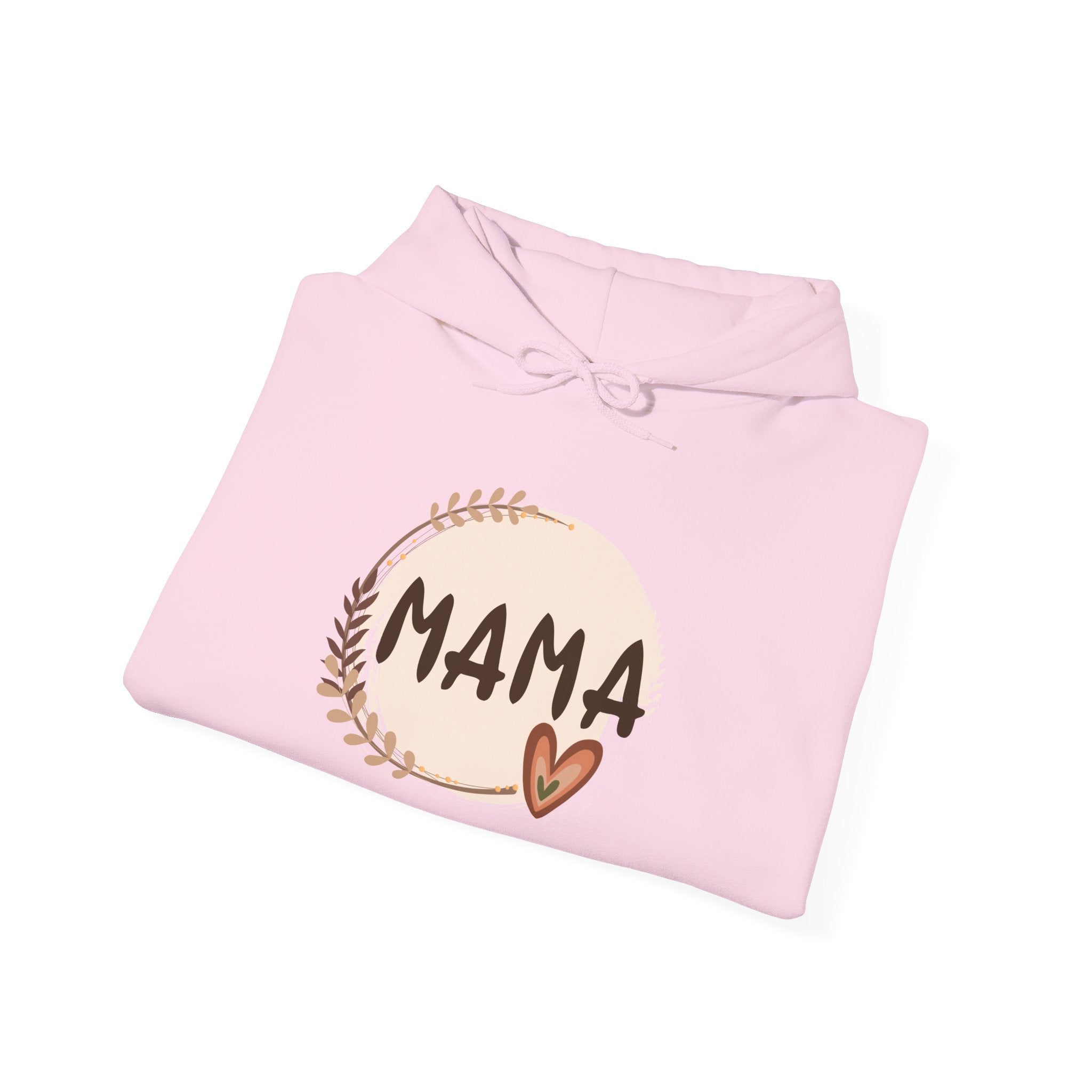 Mama Heart Hoodie — Soft Neutral Mom Sweatshirt, 'MAMA' Script with Heart & Wreath (Mother’s Day Gift)