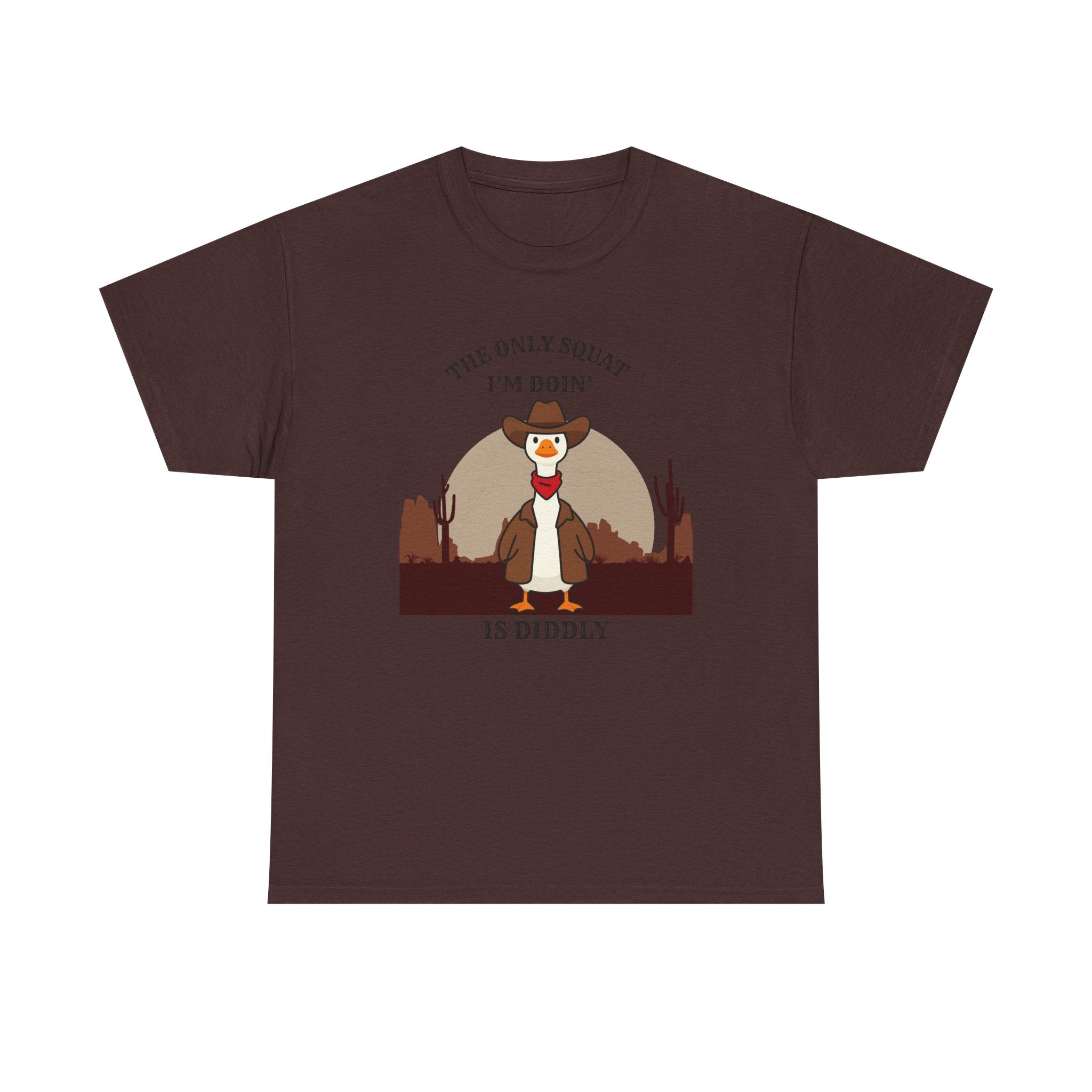 Cowboy Duck Graphic Tee — "The Only Squat I'm Doin' Is Diddly" Cute Western Animal T-Shirt