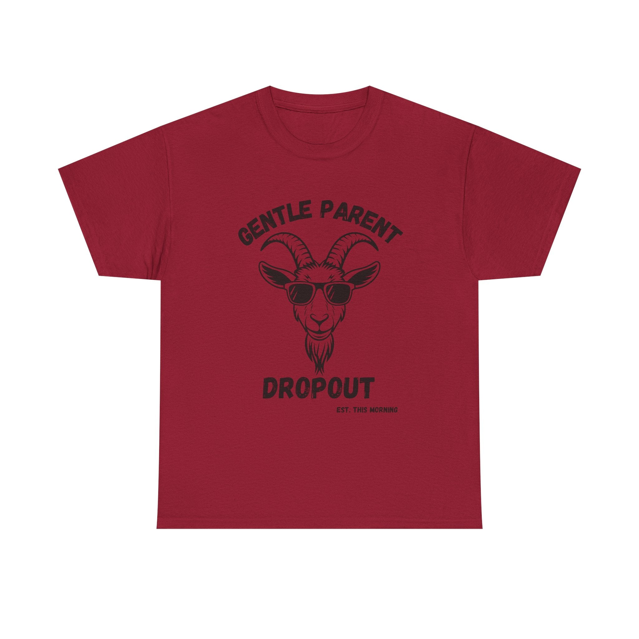 Gentle Parent Dropout Goat T-Shirt — Funny Parenting Tee with Sunglasses Goat Design