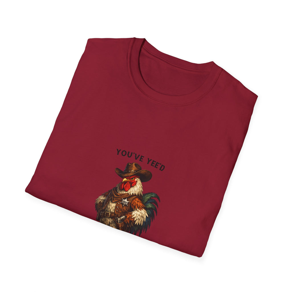 Rooster Joke T-Shirt — “You’ve Feed Your Last Haw” Funny Farm Animal Tee