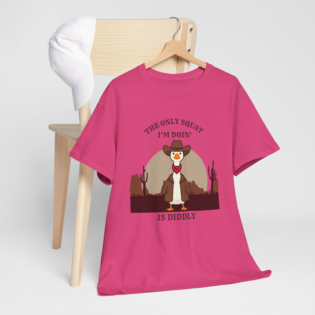 Cowboy Duck Graphic Tee — "The Only Squat I'm Doin' Is Diddly" Cute Western Animal T-Shirt