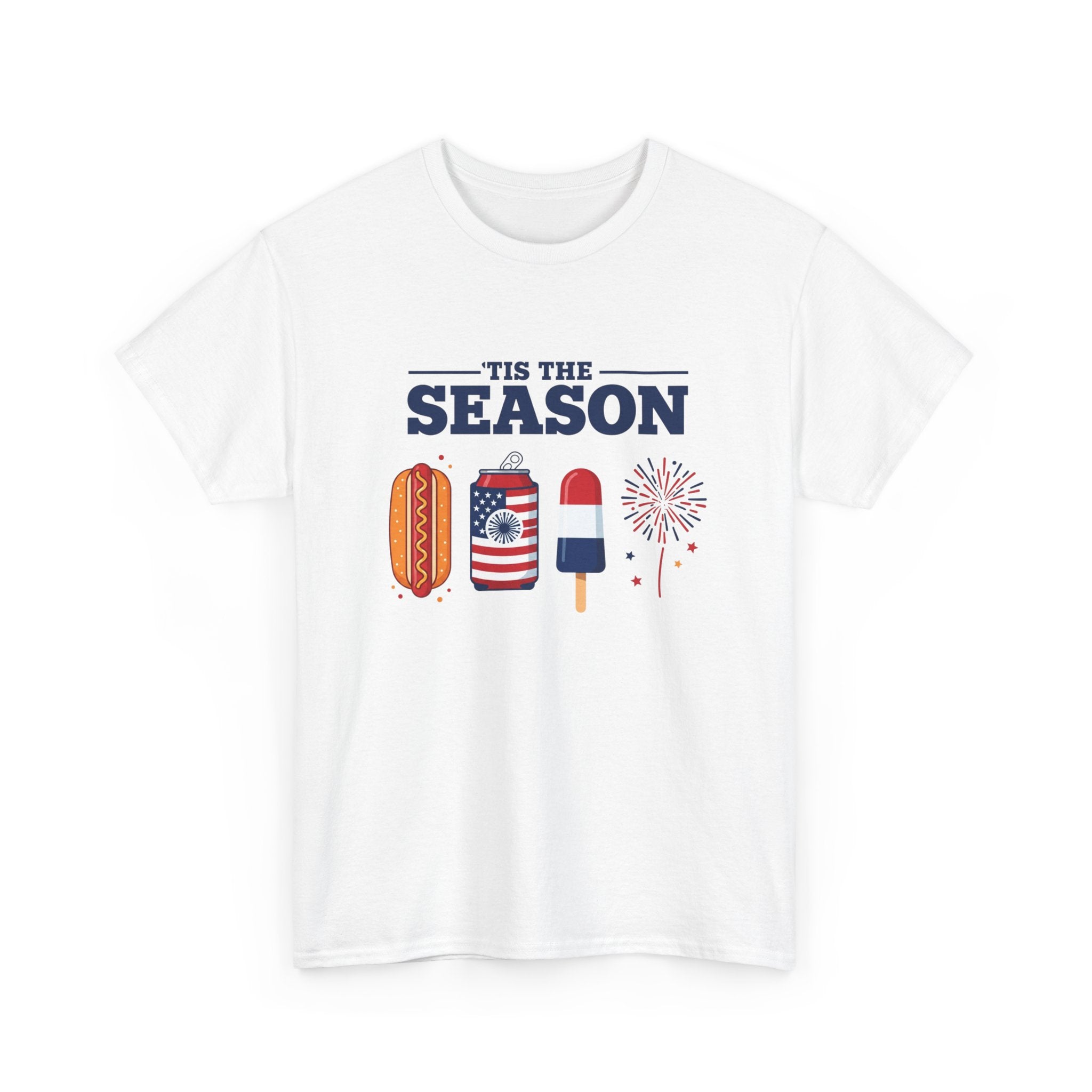 Fourth of July Tee — "'Tis the Season" Patriotic Hot Dog, Popsicle & Fireworks T-Shirt
